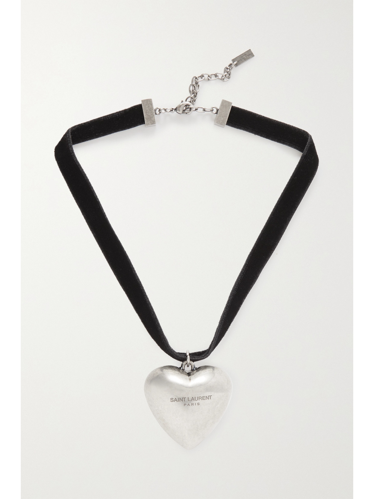 SAINT LAURENT SILVER-TONE AND VELVET CHOKER