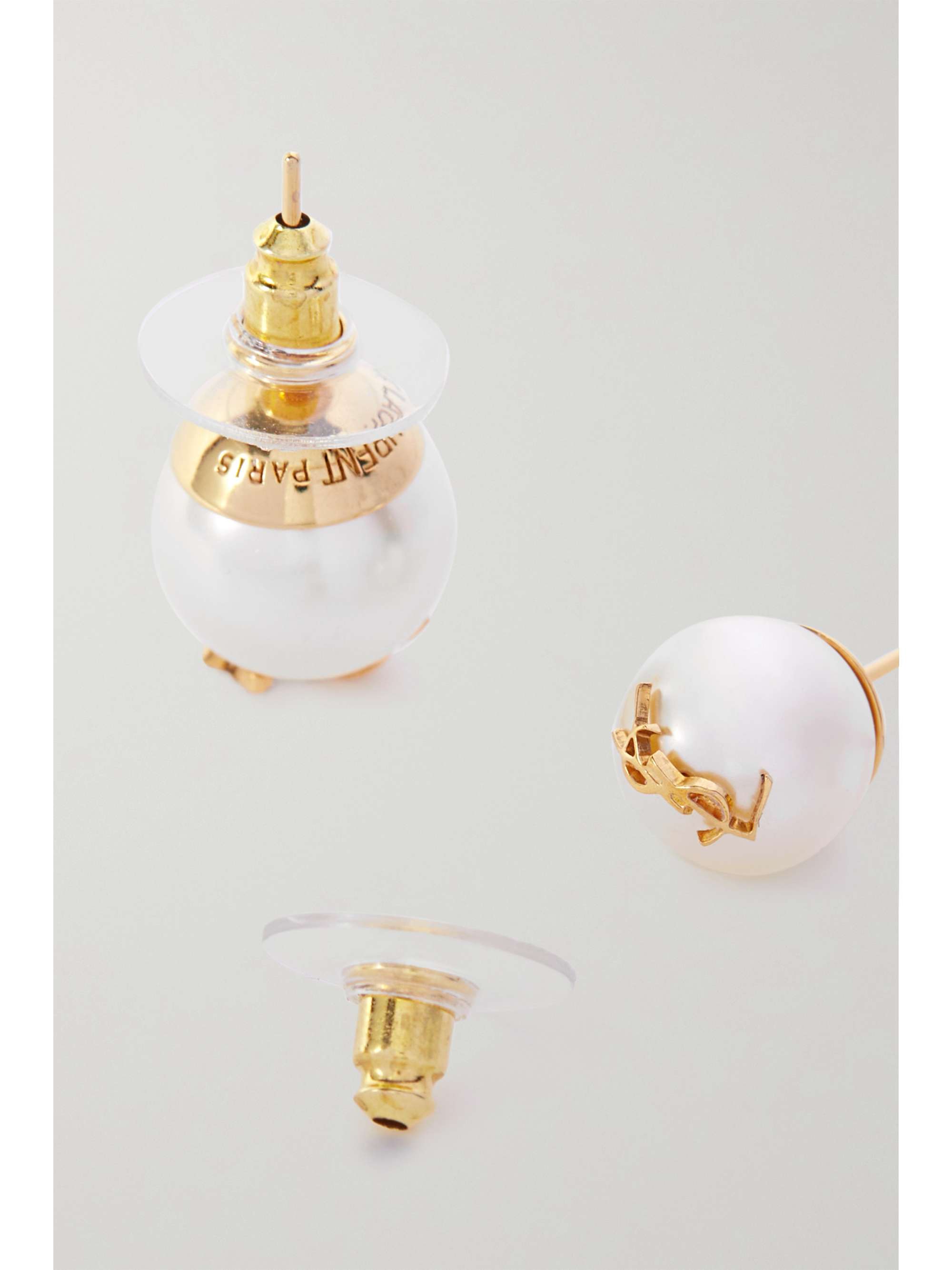 SAINT LAURENT Boucles d'oreilles en métal doré et perles synthétiques