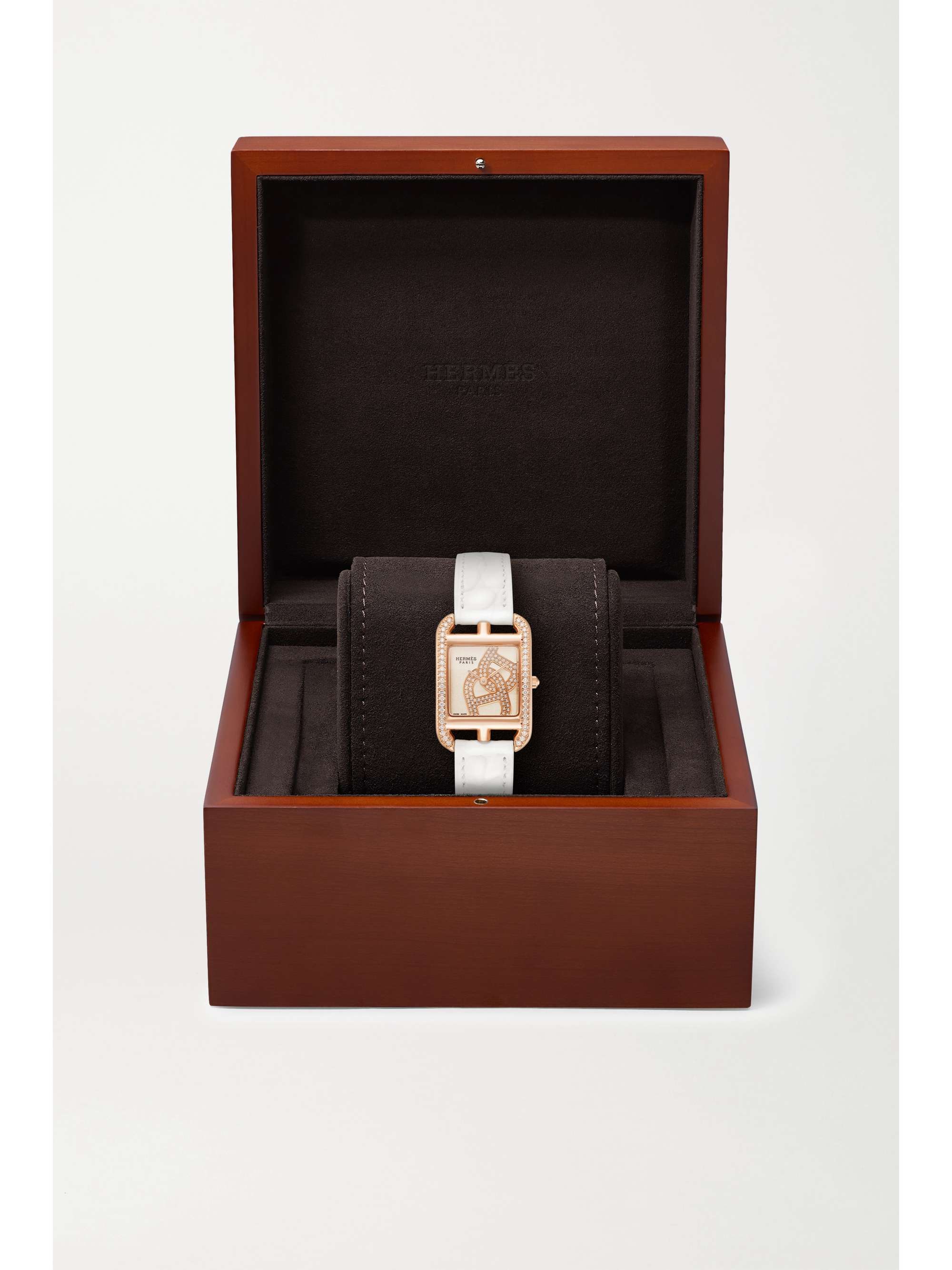 HERMÈS TIMEPIECES Montre en or rose 18 carats (750/1000), nacre et diamants à bracelet en alligator Cape Cod Small, 31 mm