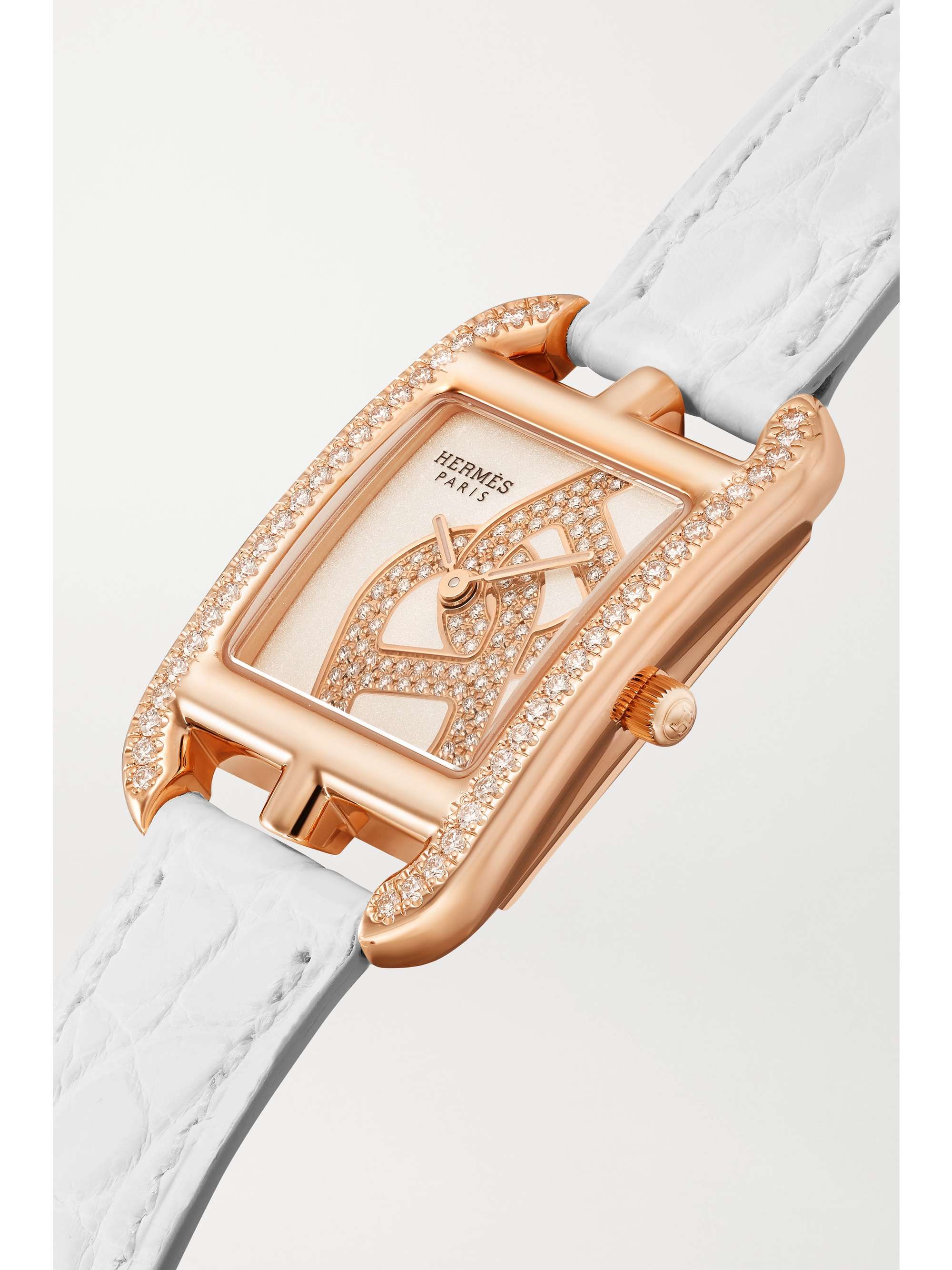 HERMÈS TIMEPIECES Montre en or rose 18 carats (750/1000), nacre et diamants à bracelet en alligator Cape Cod Small, 31 mm
