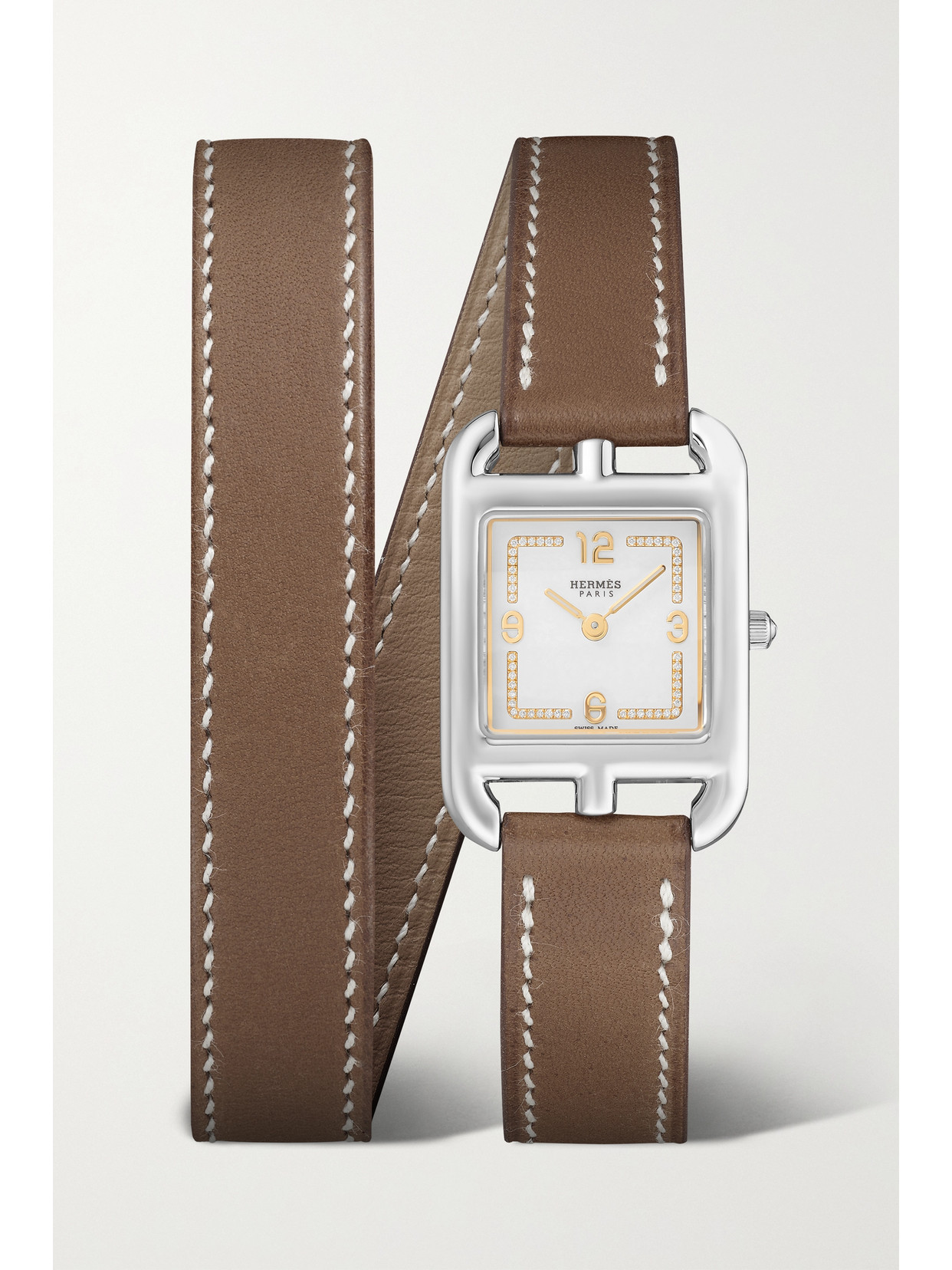 Hermès Timepieces - Cape Cod Fil D'or 31mm Small Stainless Steel, Leather And Diamond Watch - Brown