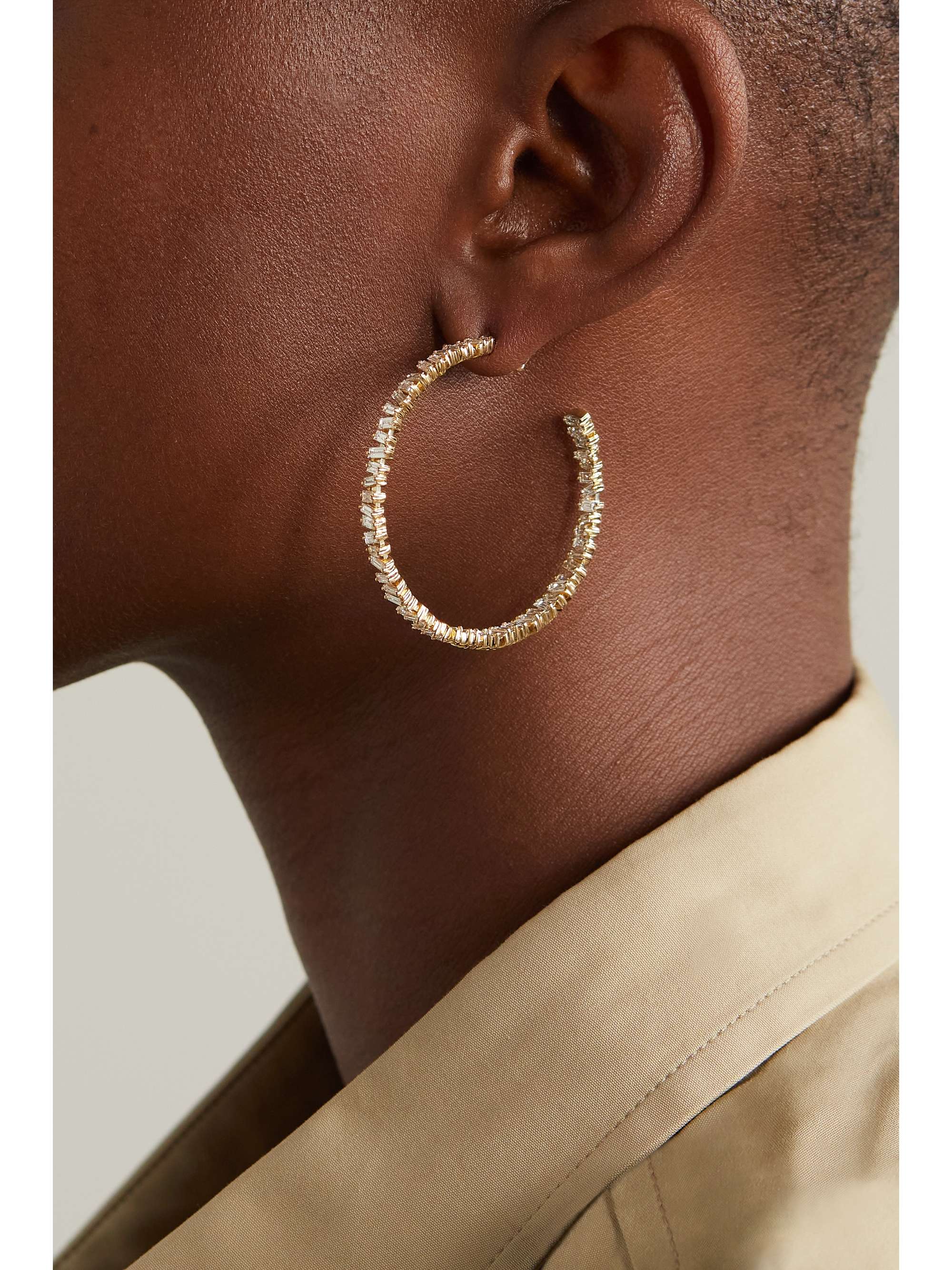 SUZANNE KALAN 18-karat rose gold diamond hoop earrings