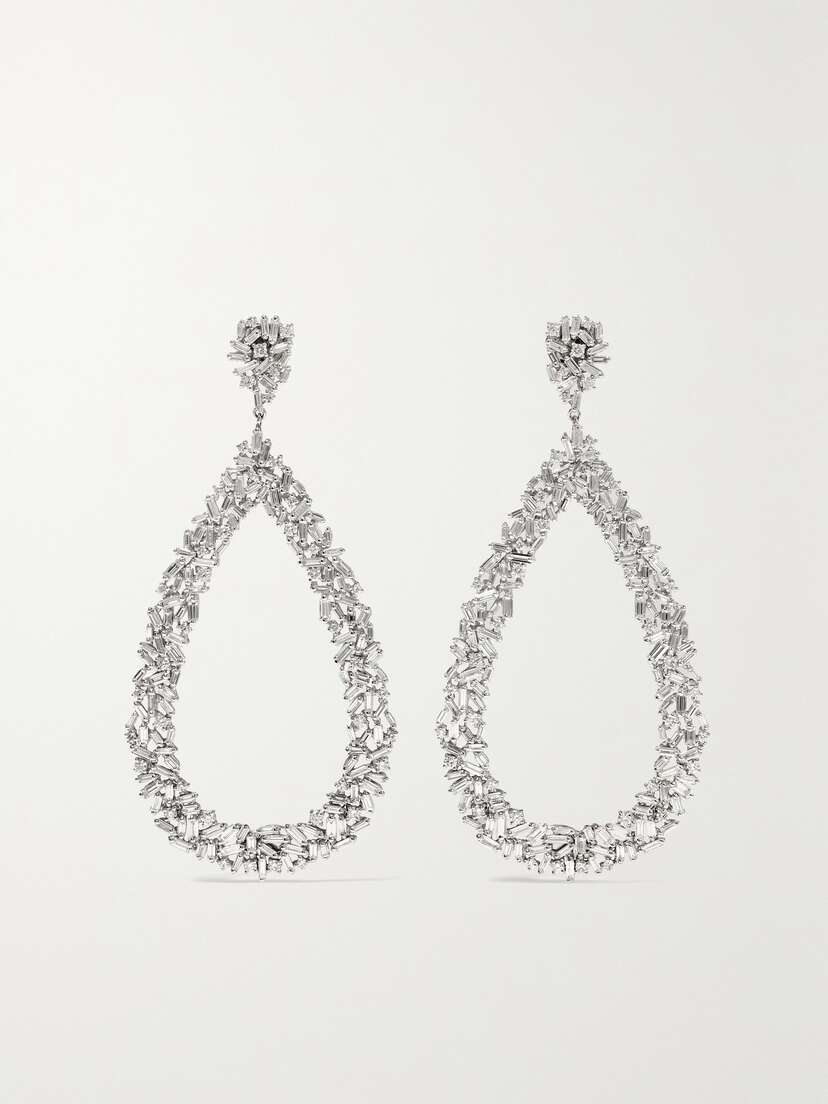 Suzanne Kalan 18-karat White Gold Diamond Earrings