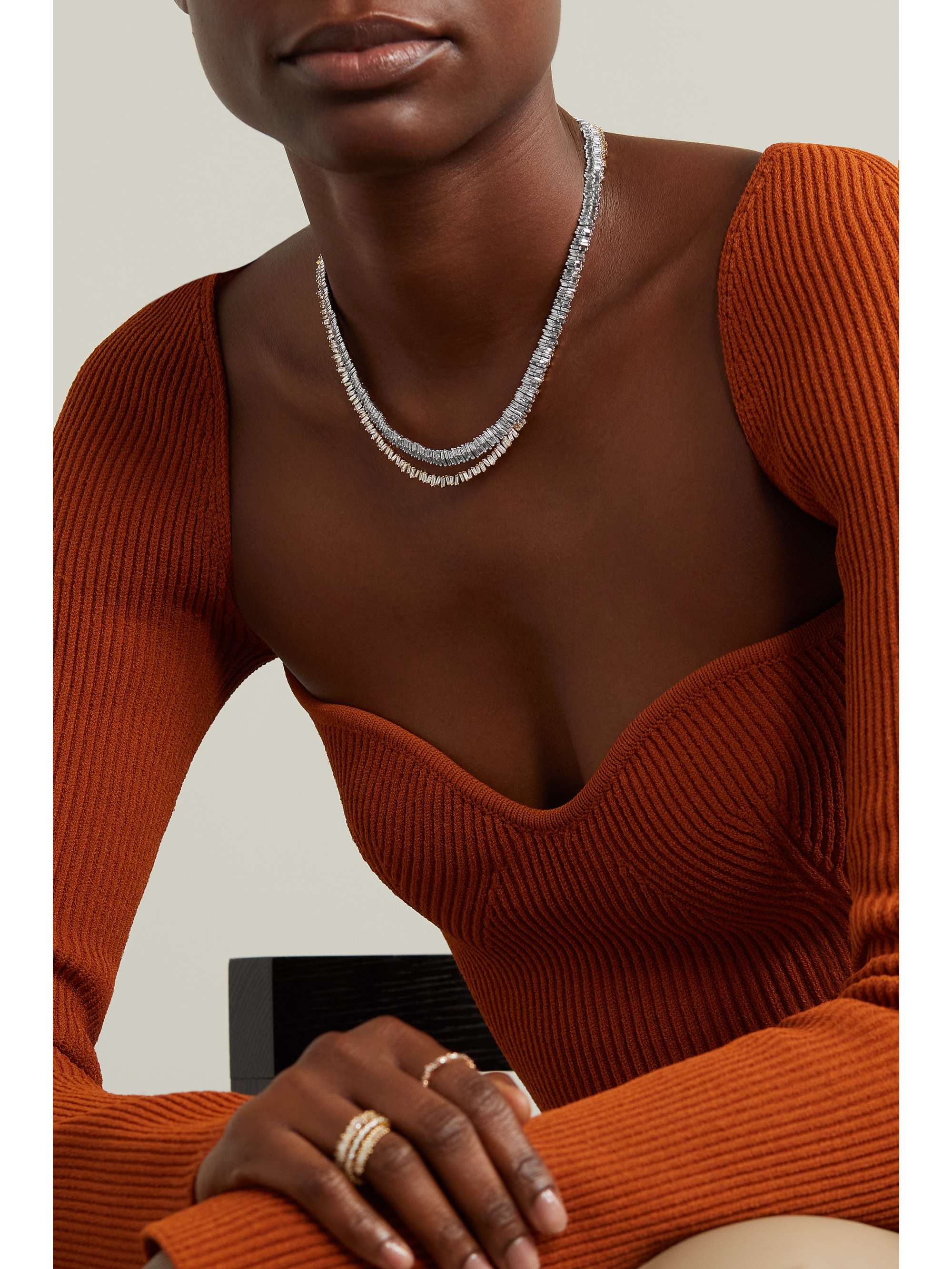 SUZANNE KALAN 18-karat white gold diamond necklace