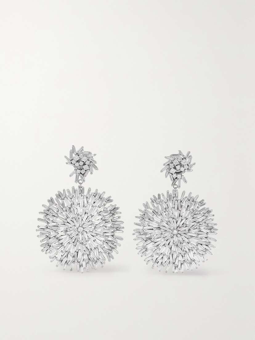 Suzanne Kalan 18-karat White Gold Diamond Earrings