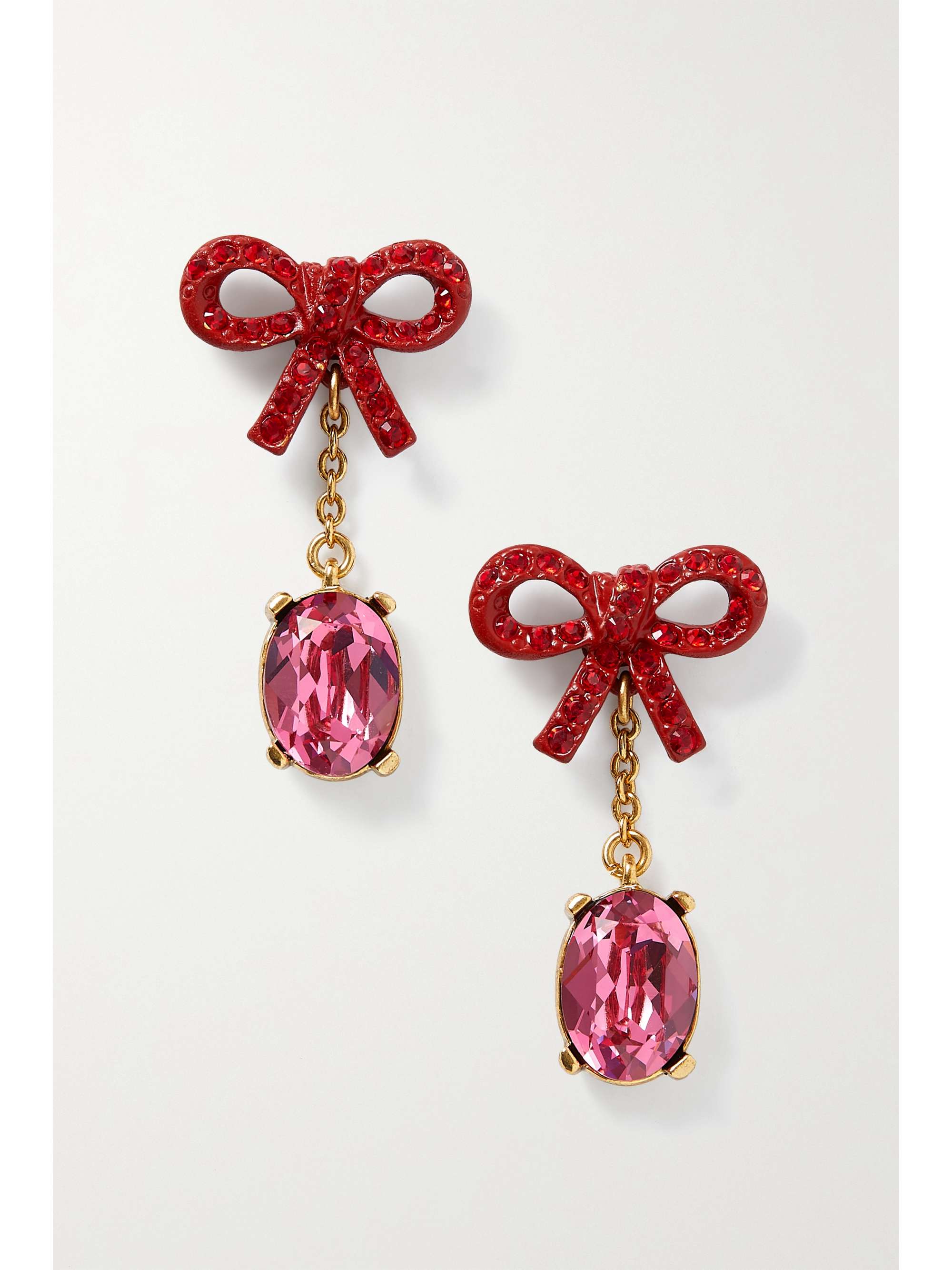 OSCAR DE LA RENTA Gold-tone, enamel and crystal earrings