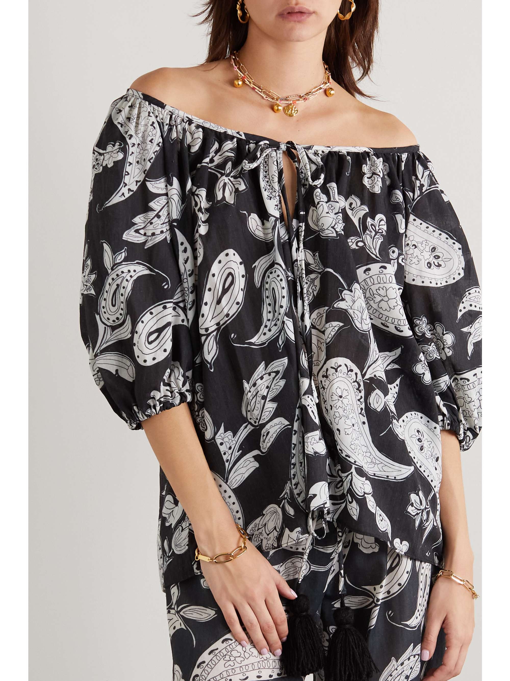FIL DE VIE Juno paisley-print cotton-batiste blouse
