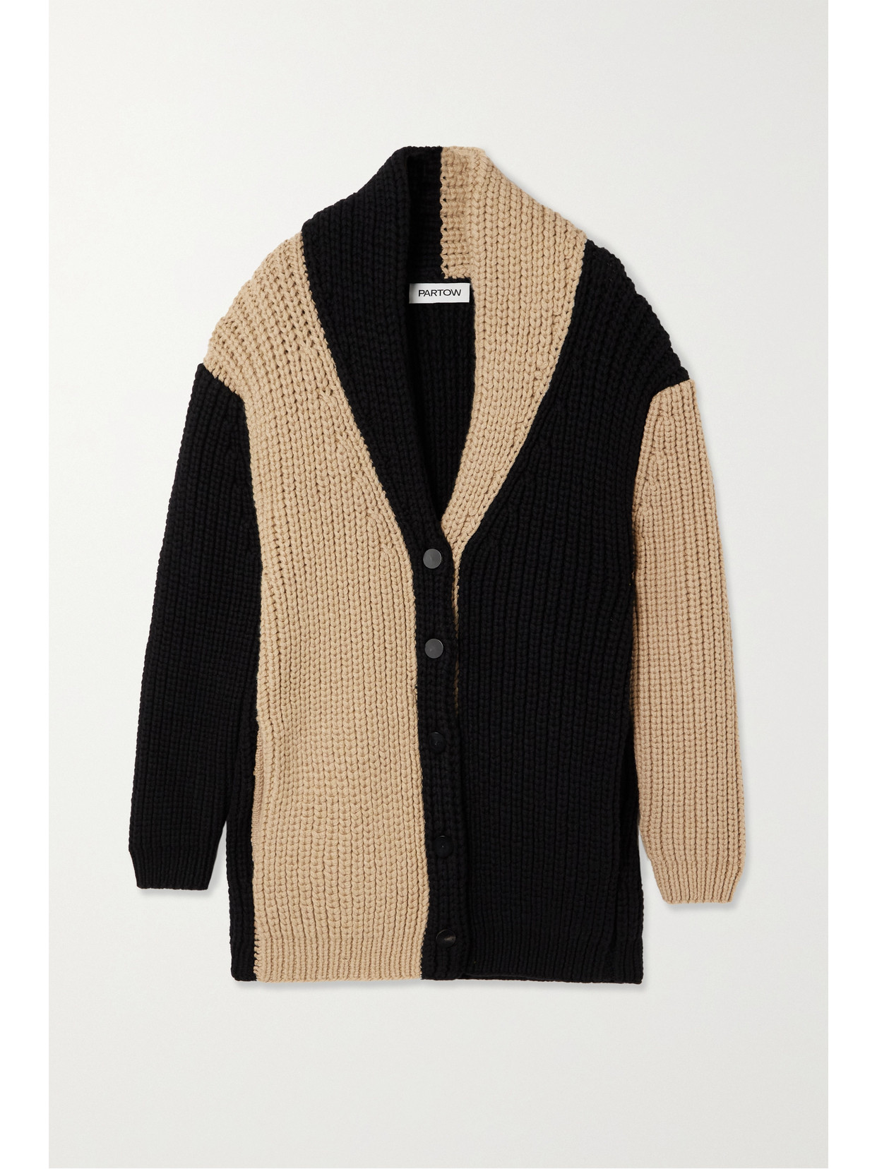 Partow Edith Two-tone Ribbed Cashmere Cardigan In Black