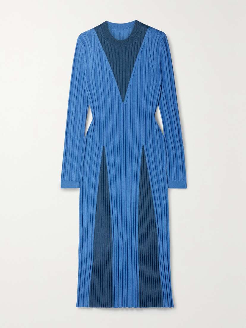PARTOW Remy Two-tone Ribbed Cotton-blend Midi Dress