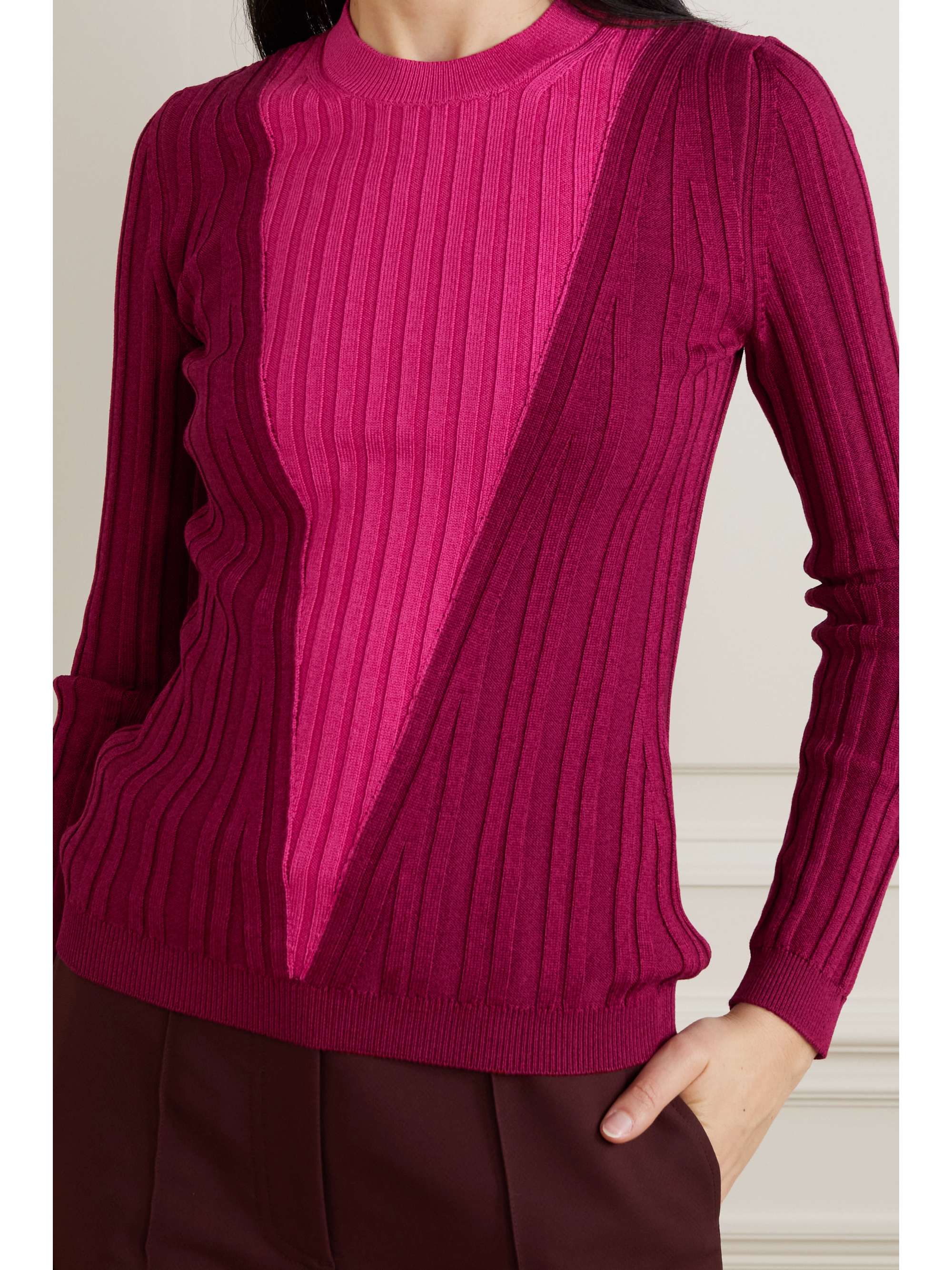 PARTOW Kira two-tone ribbed cotton-blend sweater