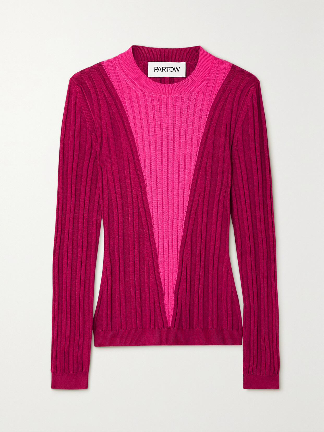 Partow Kira Two-tone Ribbed Cotton-blend Sweater In Pink