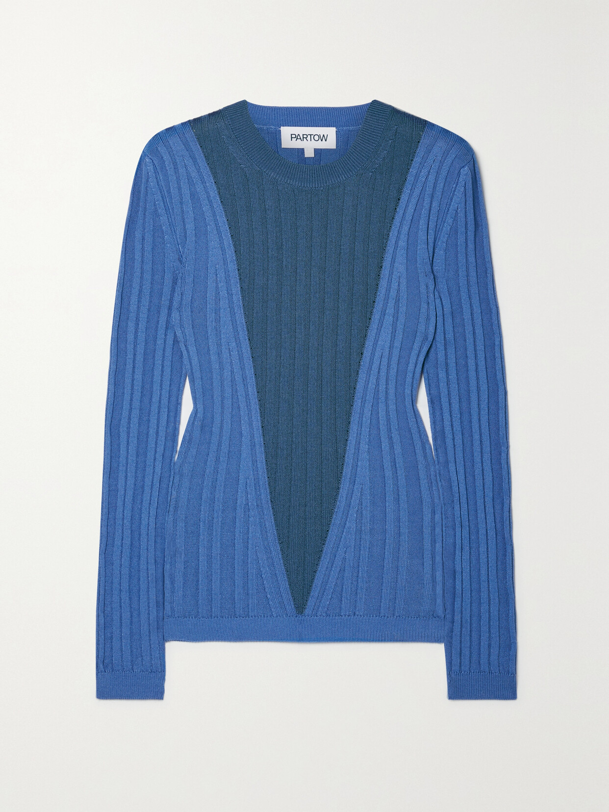 Partow Kira Two-tone Ribbed Cotton-blend Sweater In Blue