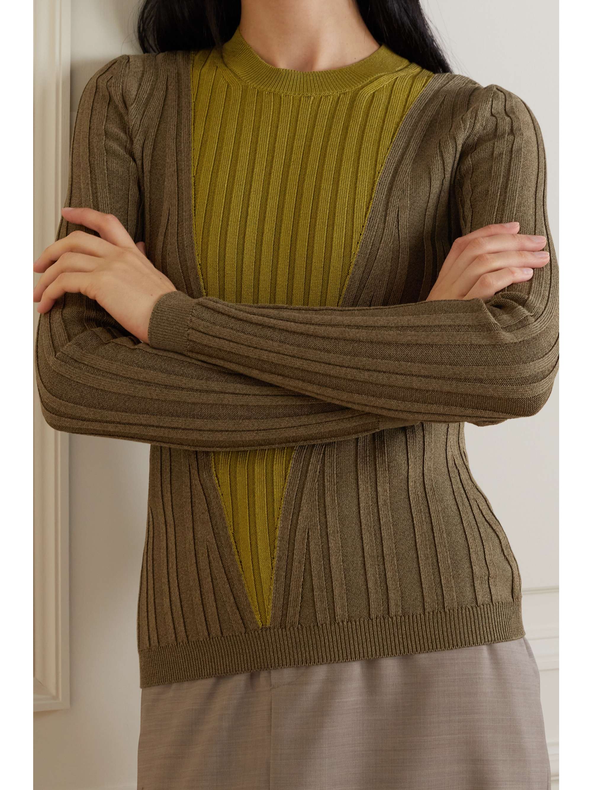 PARTOW Kira two-tone ribbed cotton-blend sweater