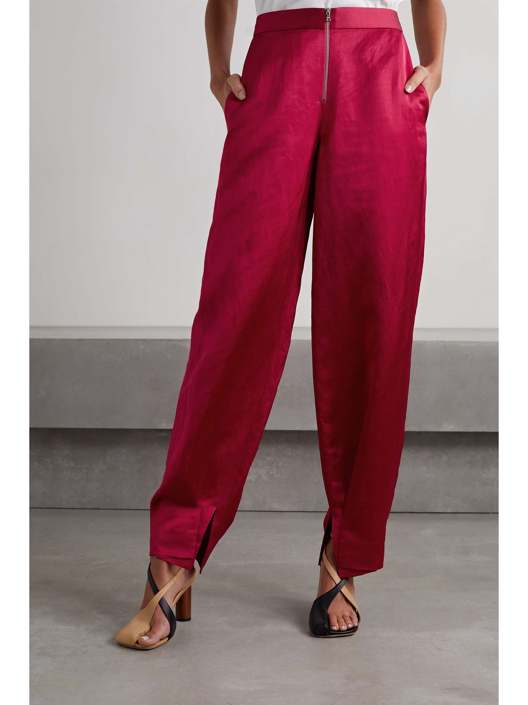 Fuchsia Reed satin wide-leg pants 