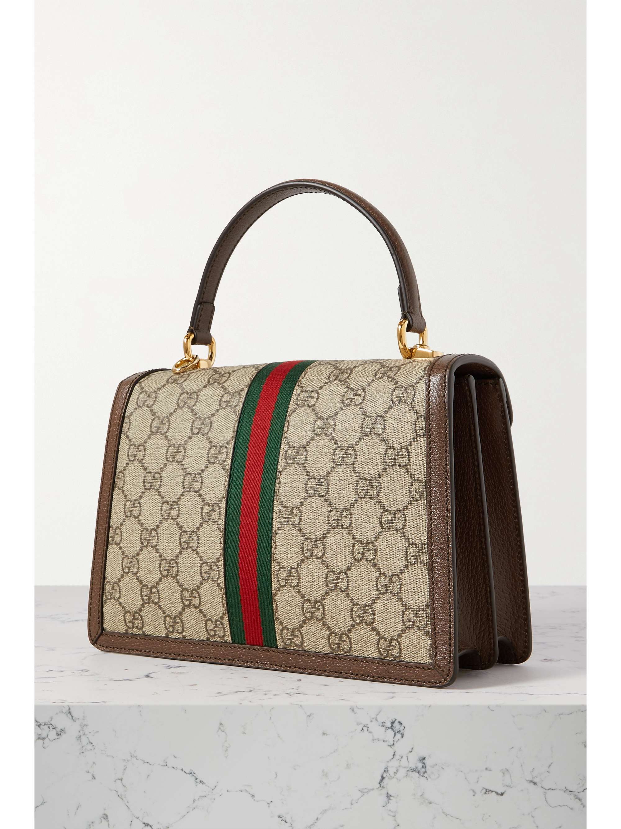 GUCCI Ophidia textured leather-trimmed printed coated-canvas tote