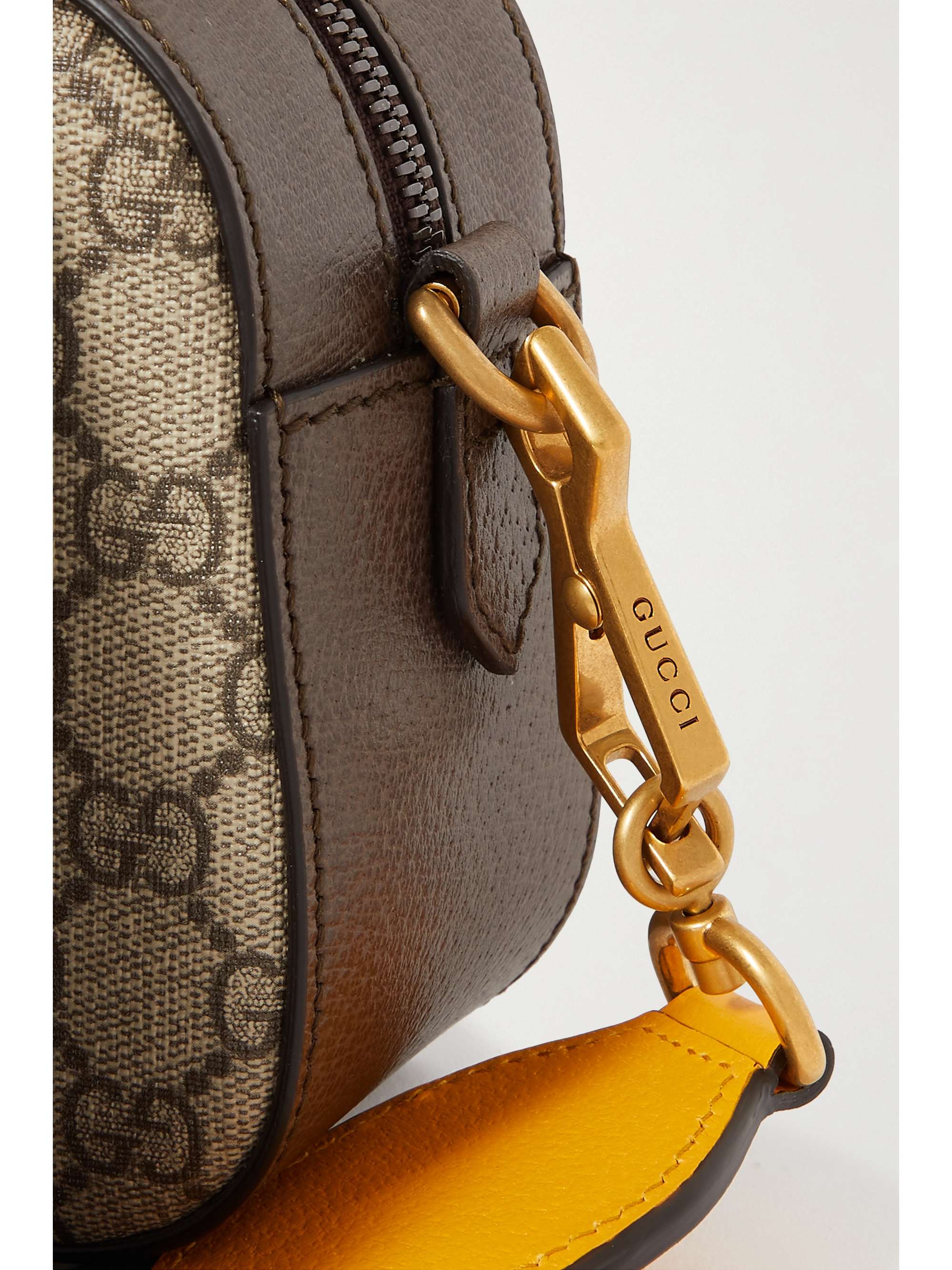 GUCCI VINTAGE GG LOGO COATED CANVAS & BROWN LEATHER CROSSBODY BAG