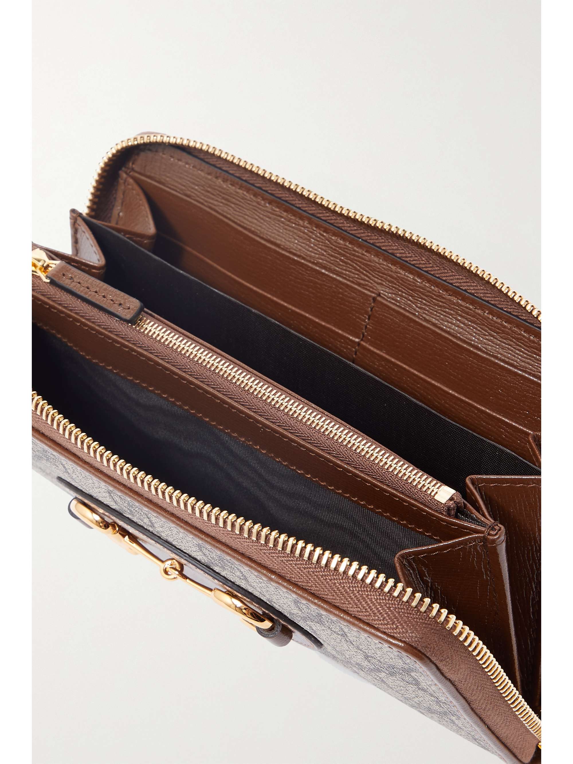 GUCCI Horsebit 1955 leather-trimmed printed coated-canvas wallet