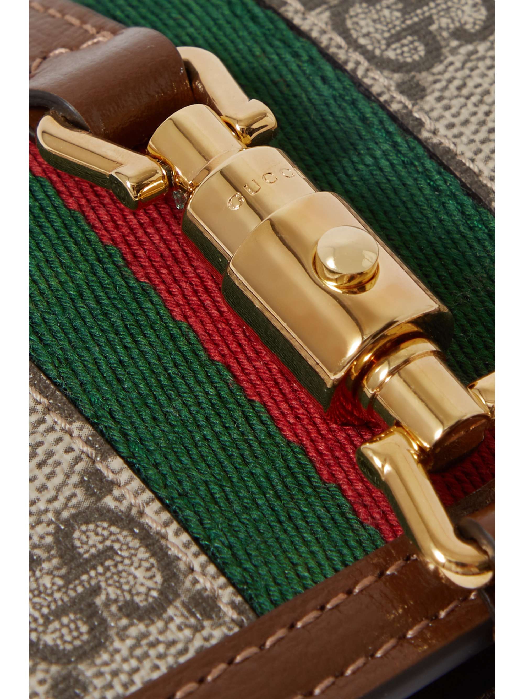 GUCCI Jackie 1961 textured-leather and webbing-trimmed printed coated-canvas wallet
