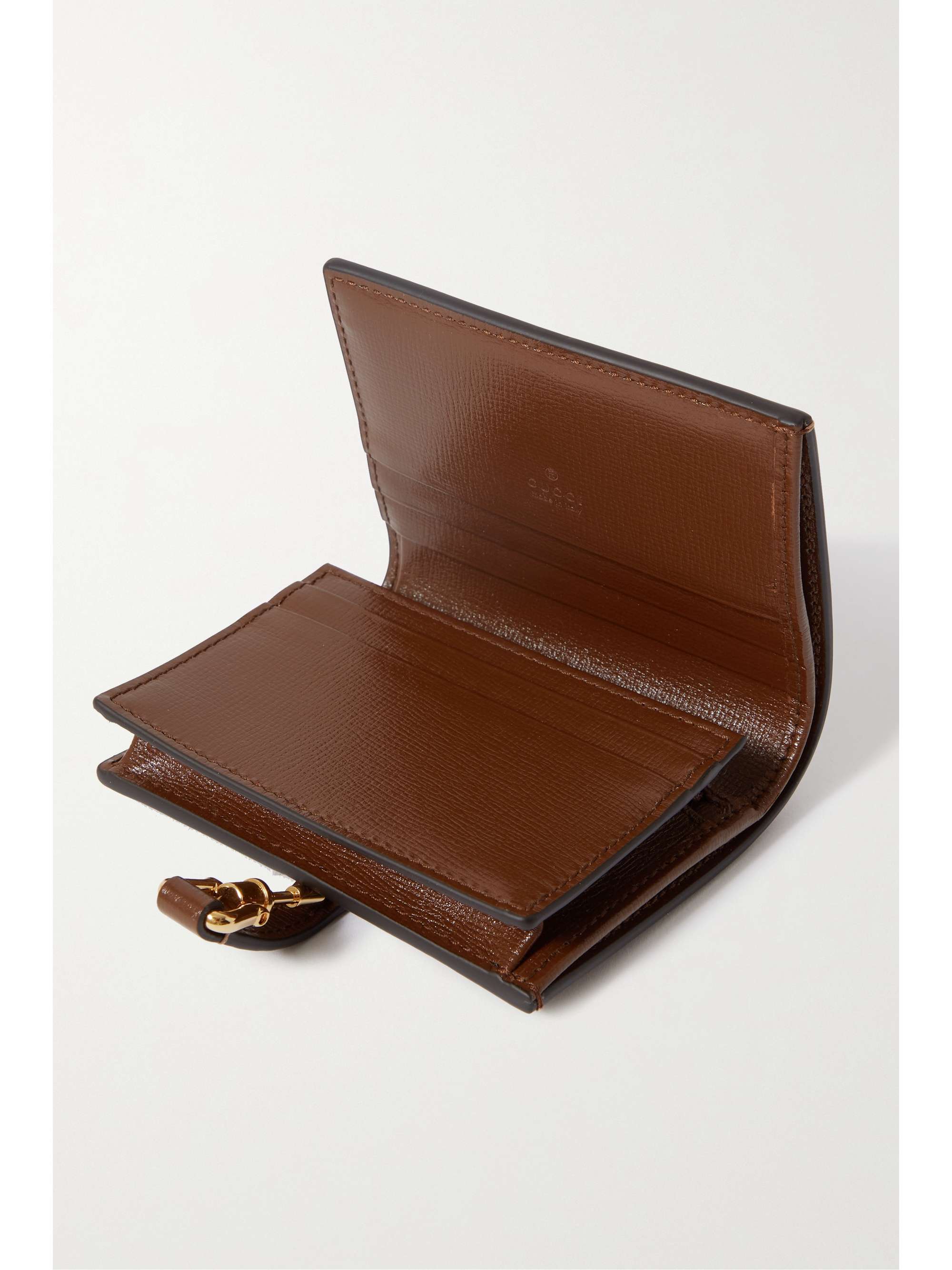 GUCCI Jackie 1961 textured-leather and webbing-trimmed printed coated-canvas wallet