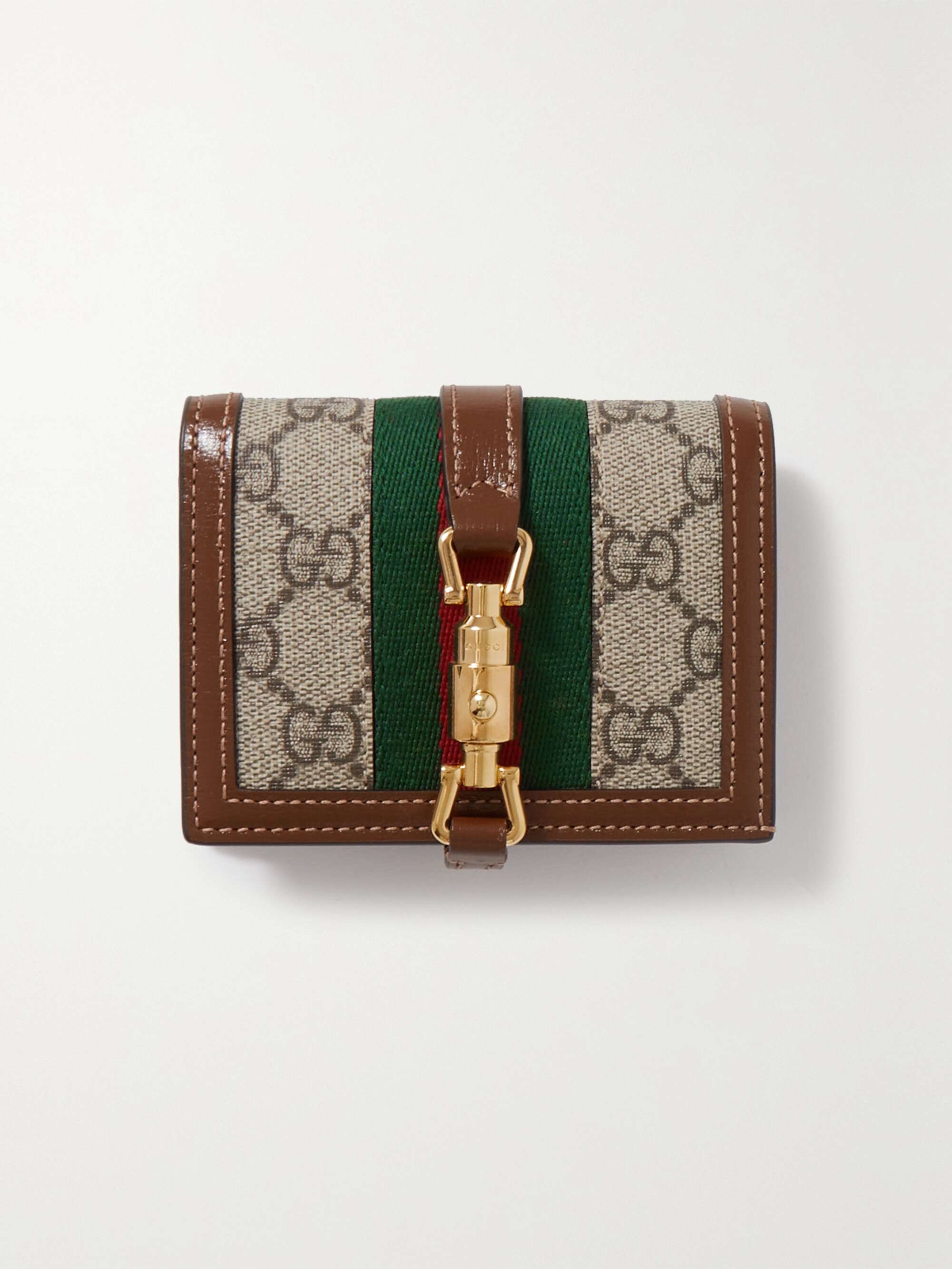 GUCCI Jackie 1961 textured-leather and webbing-trimmed printed  coated-canvas wallet