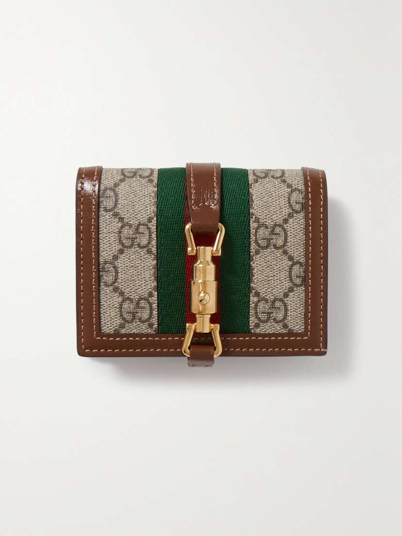 Gucci Jackie 1961 Textured-leather And Webbing-trimmed Printed Coated-canvas Wallet