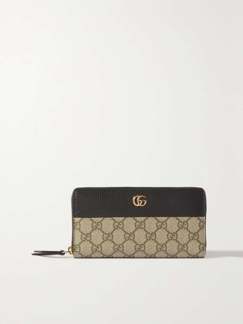 Gucci Gg Marmont Textured-leather And Printed Coated-canvas Wallet