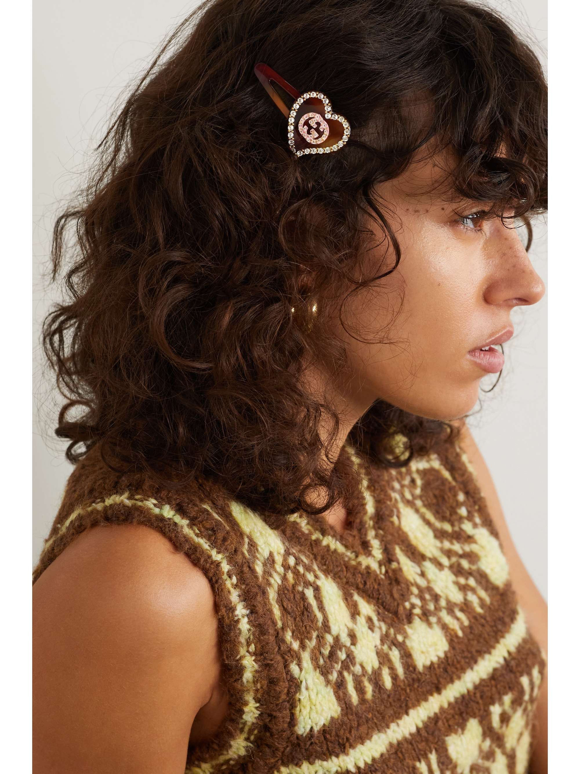 Crystal Embellished Logo Hair Clip in Brown - Gucci