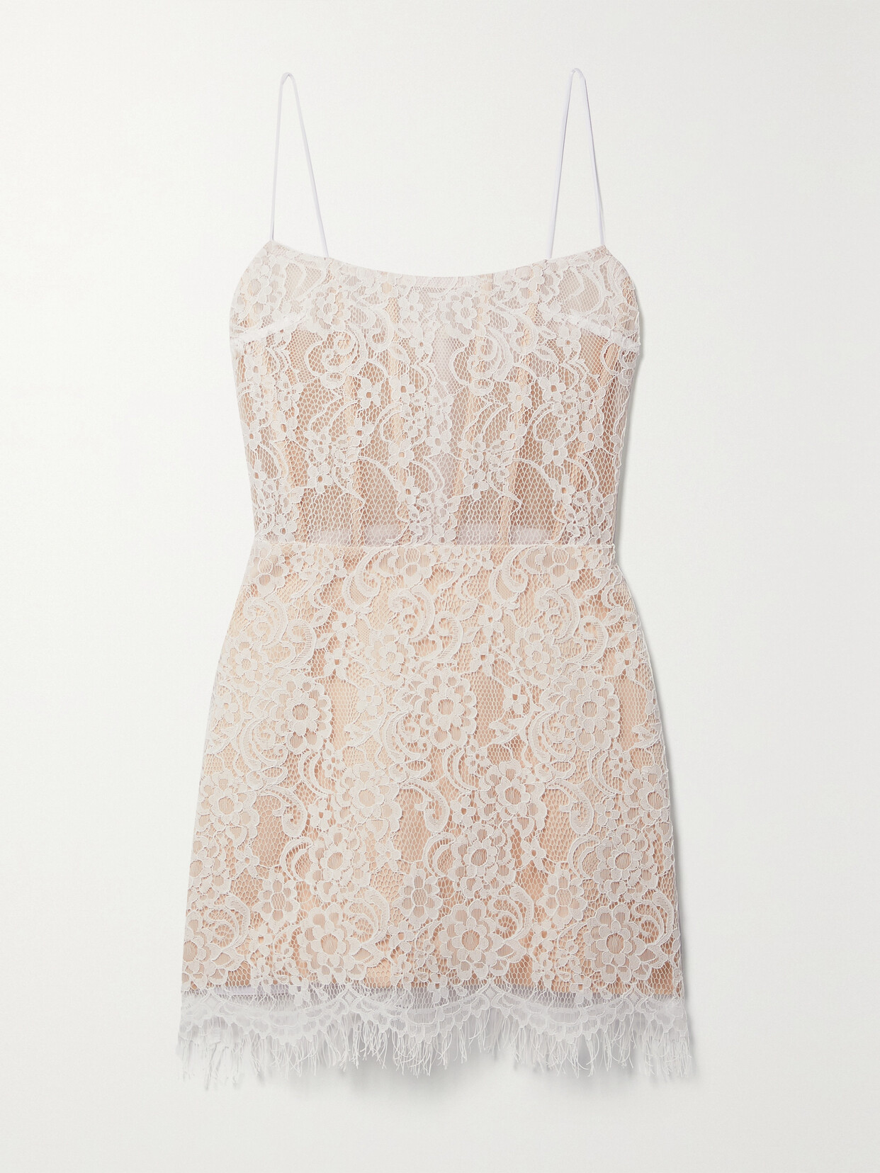 Rasario Fringed Lace Mini Dress In White