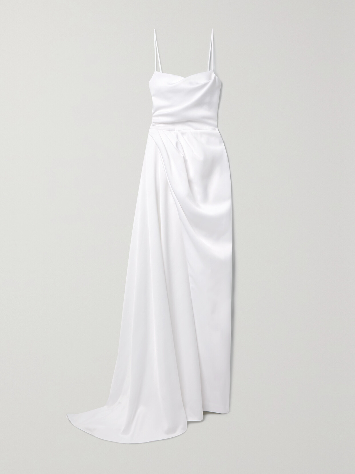 RASARIO Asymmetric Draped Duchesse-satin Gown - White