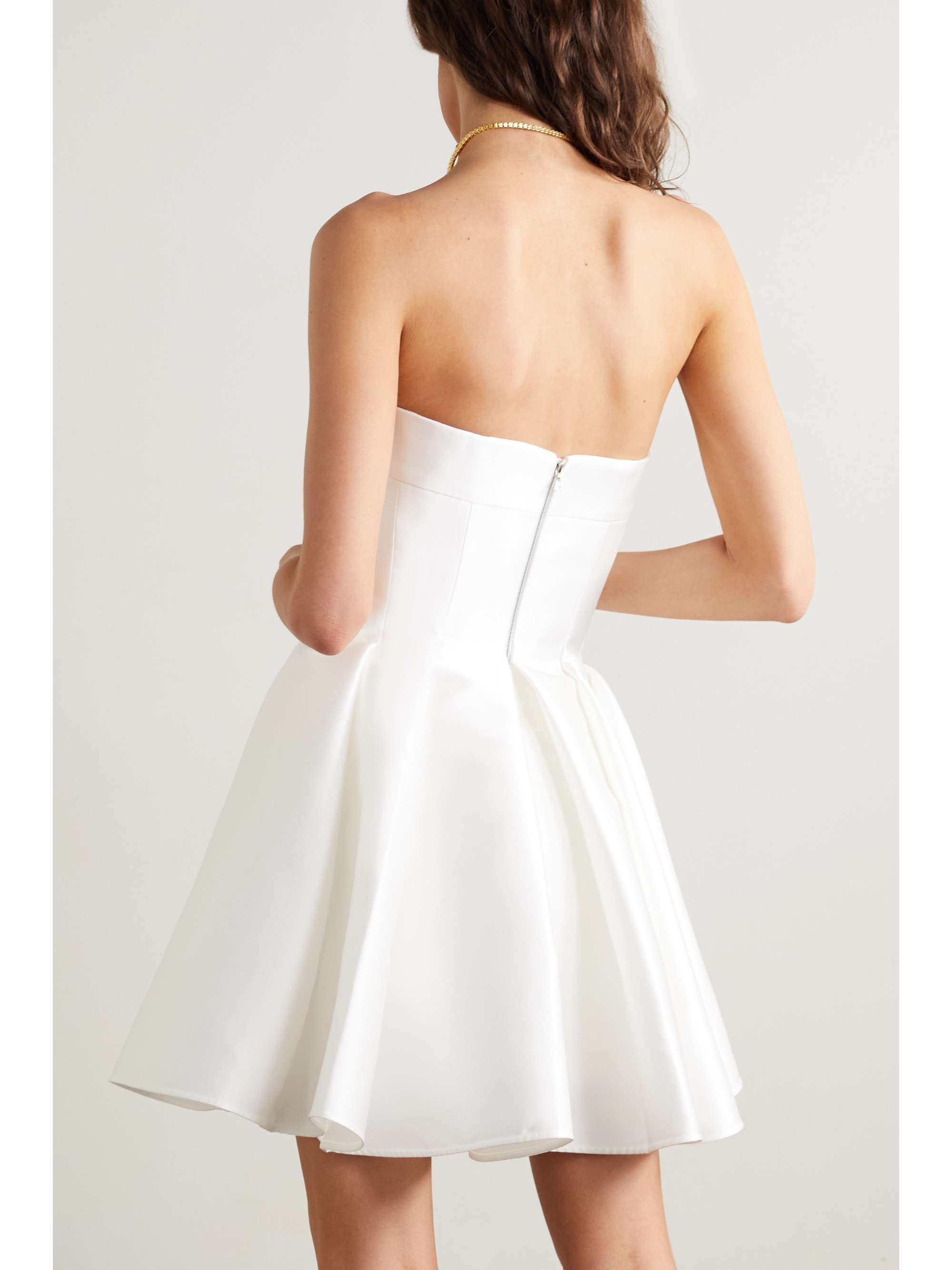 RASARIO Strapless pleated satin mini dress