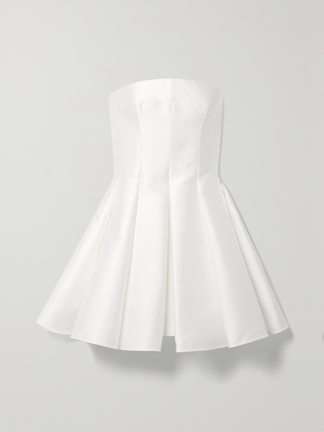 RASARIO Strapless Pleated Satin Mini Dress - White