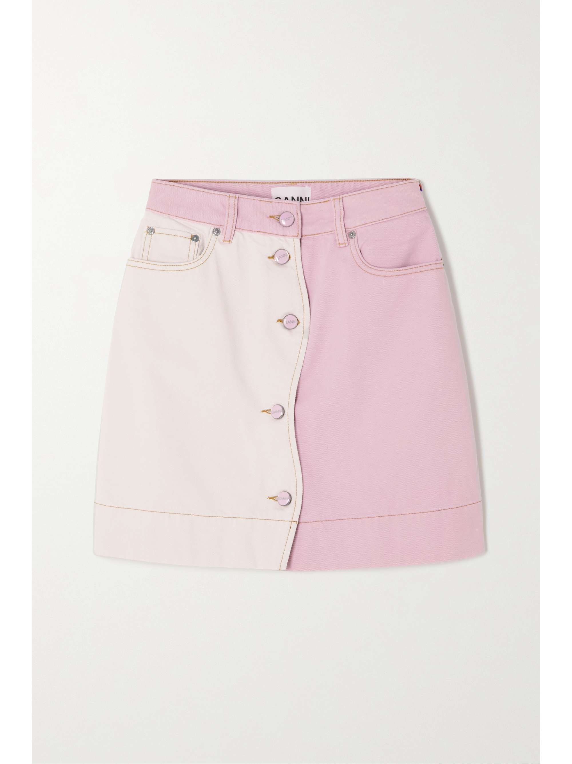 Pastel pink Two-tone organic denim mini 