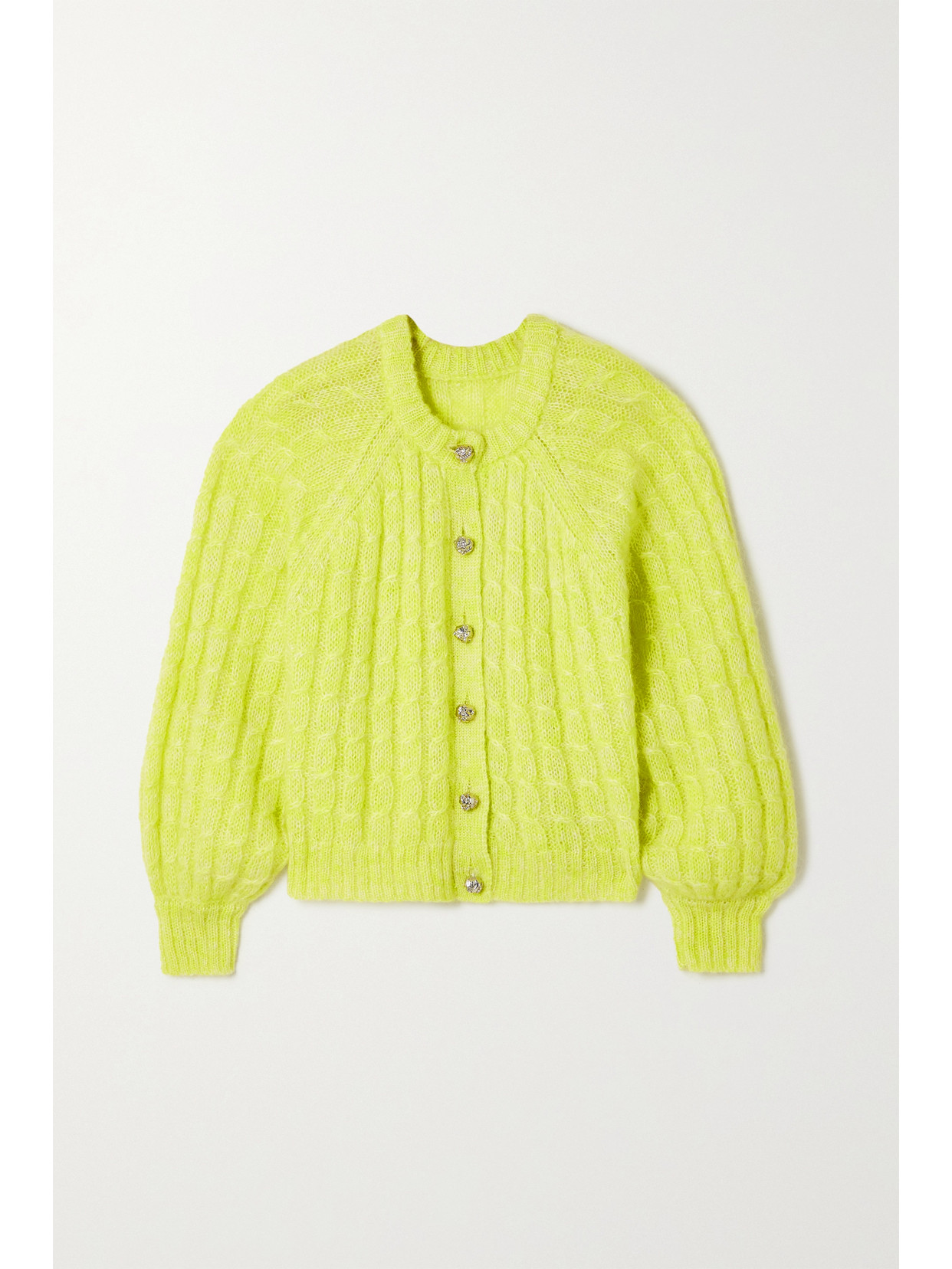 GANNI Cable-knit Mohair-blend Cardigan - Yellow