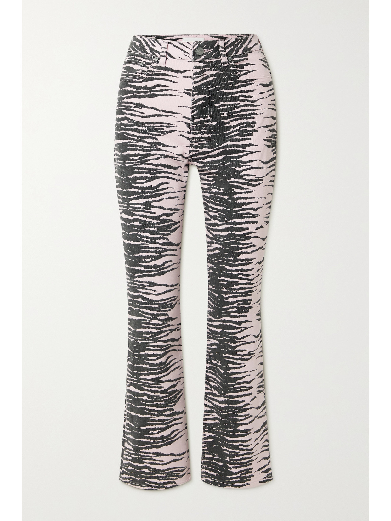 GANNI TIGER-PRINT CROPPED ORGANIC HIGH-RISE BOOTCUT JEANS