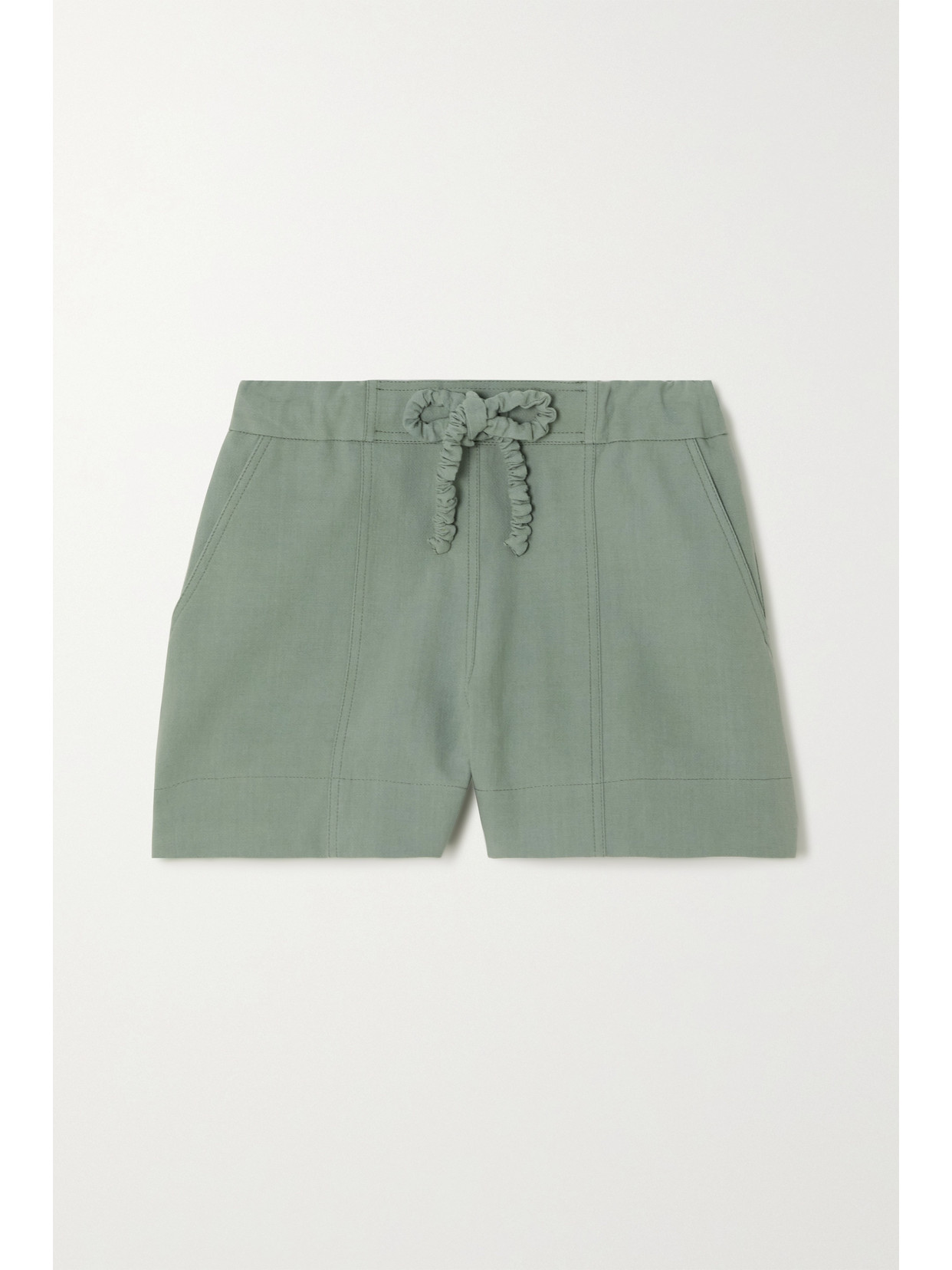 Ganni Drawstring Cotton Suiting Shorts In Green