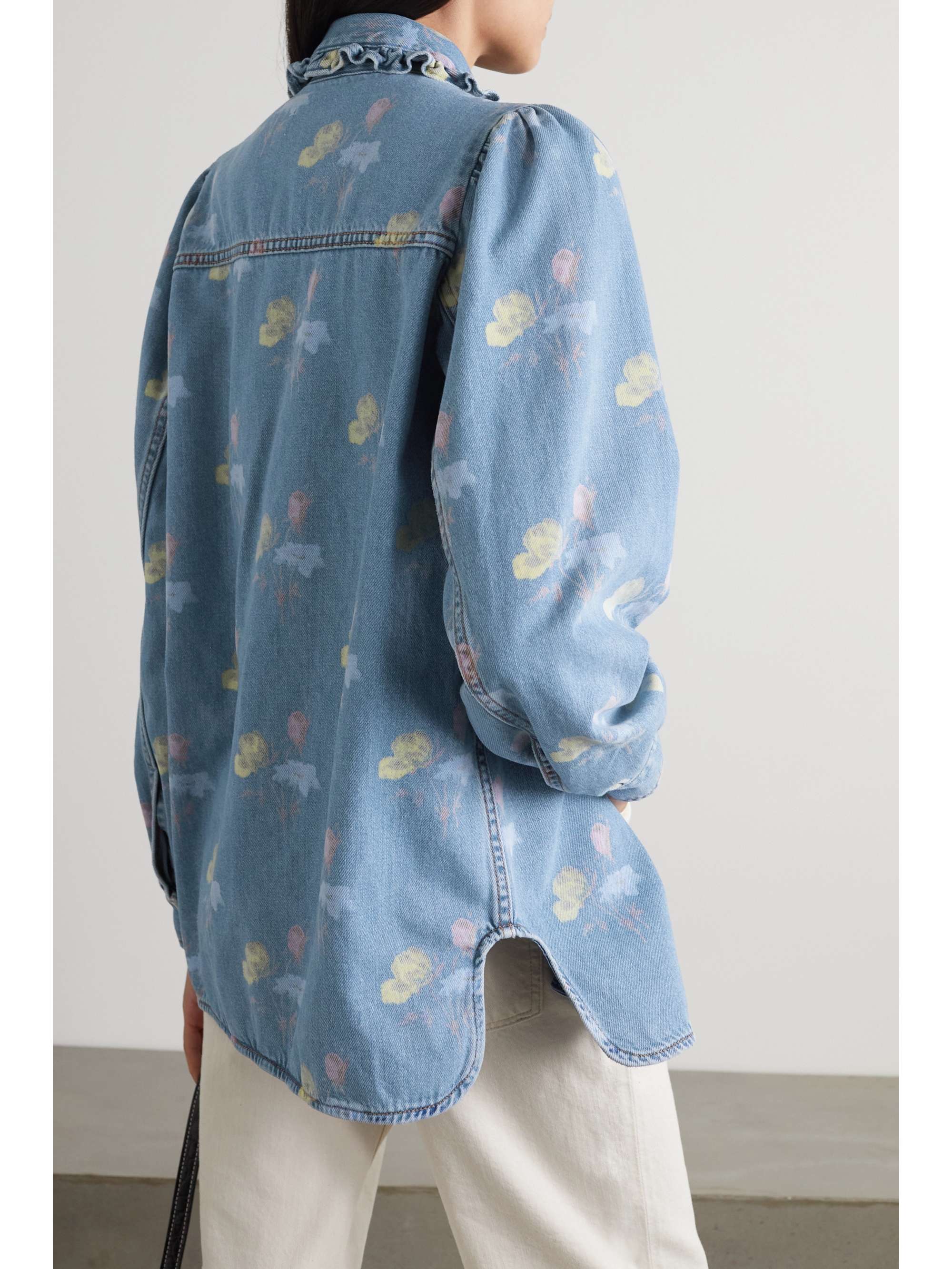 Light denim Ruffled floral-print 