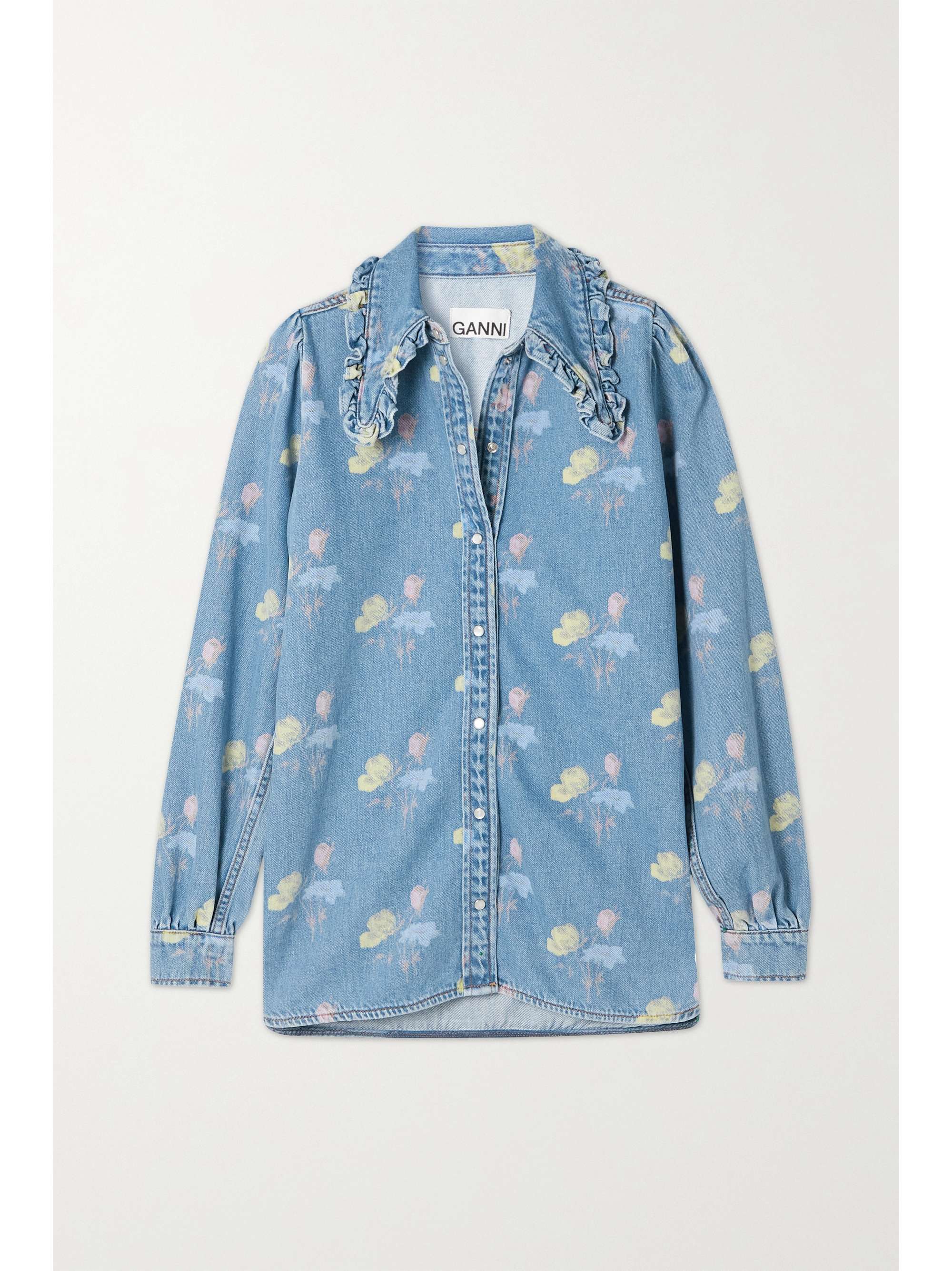 Light denim Ruffled floral-print 