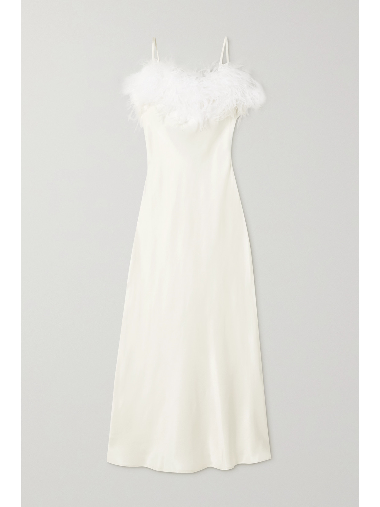 Sleeper - + Net Sustain Boheme Feather-trimmed Ecovero-satin Midi Dress - White