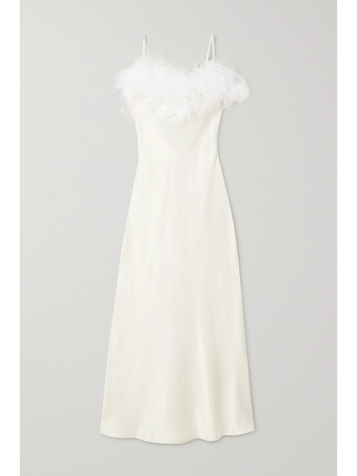 Shop Sleeper + Net Sustain Boheme Feather-trimmed Ecovero-satin Midi Dress In White