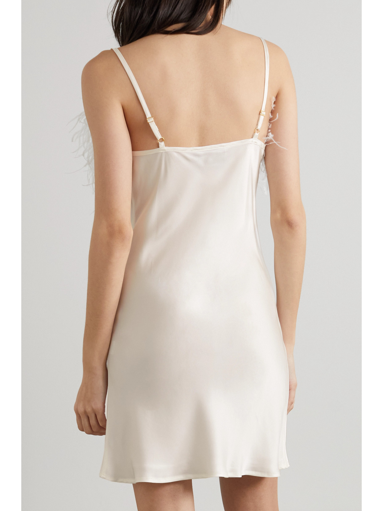 Shop Sleeper + Net Sustain Boheme Feather-trimmed Ecovero-satin Mini Dress In White