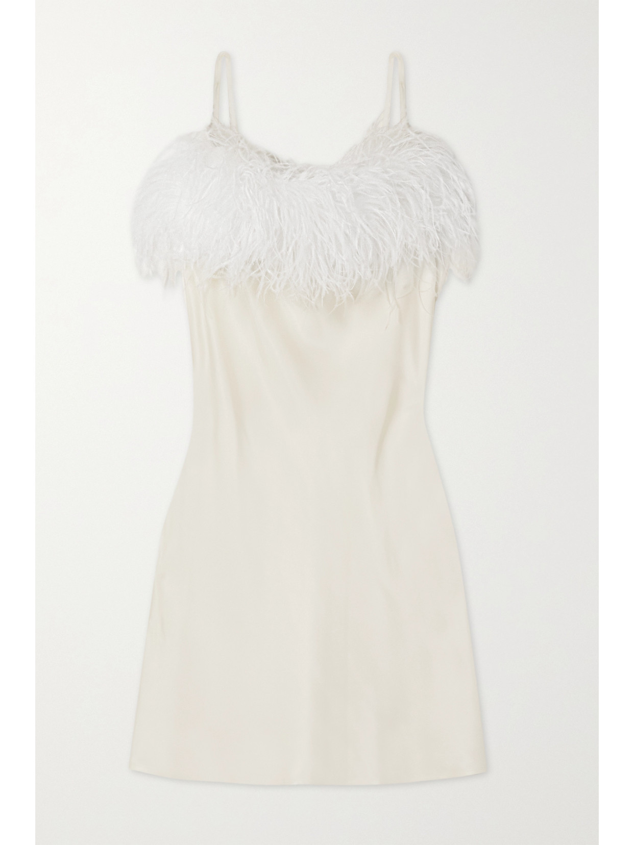 Sleeper + Net Sustain Boheme Feather-trimmed Ecovero-satin Mini Dress In White