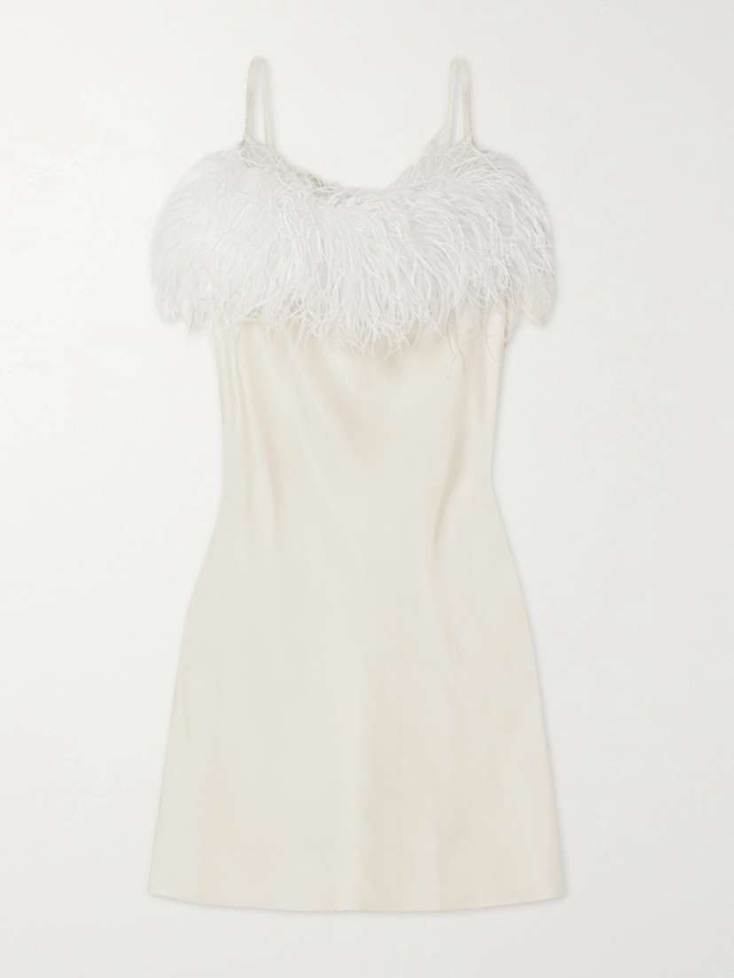 Sleeper + Net Sustain Boheme Feather-trimmed Ecovero-satin Mini Dress