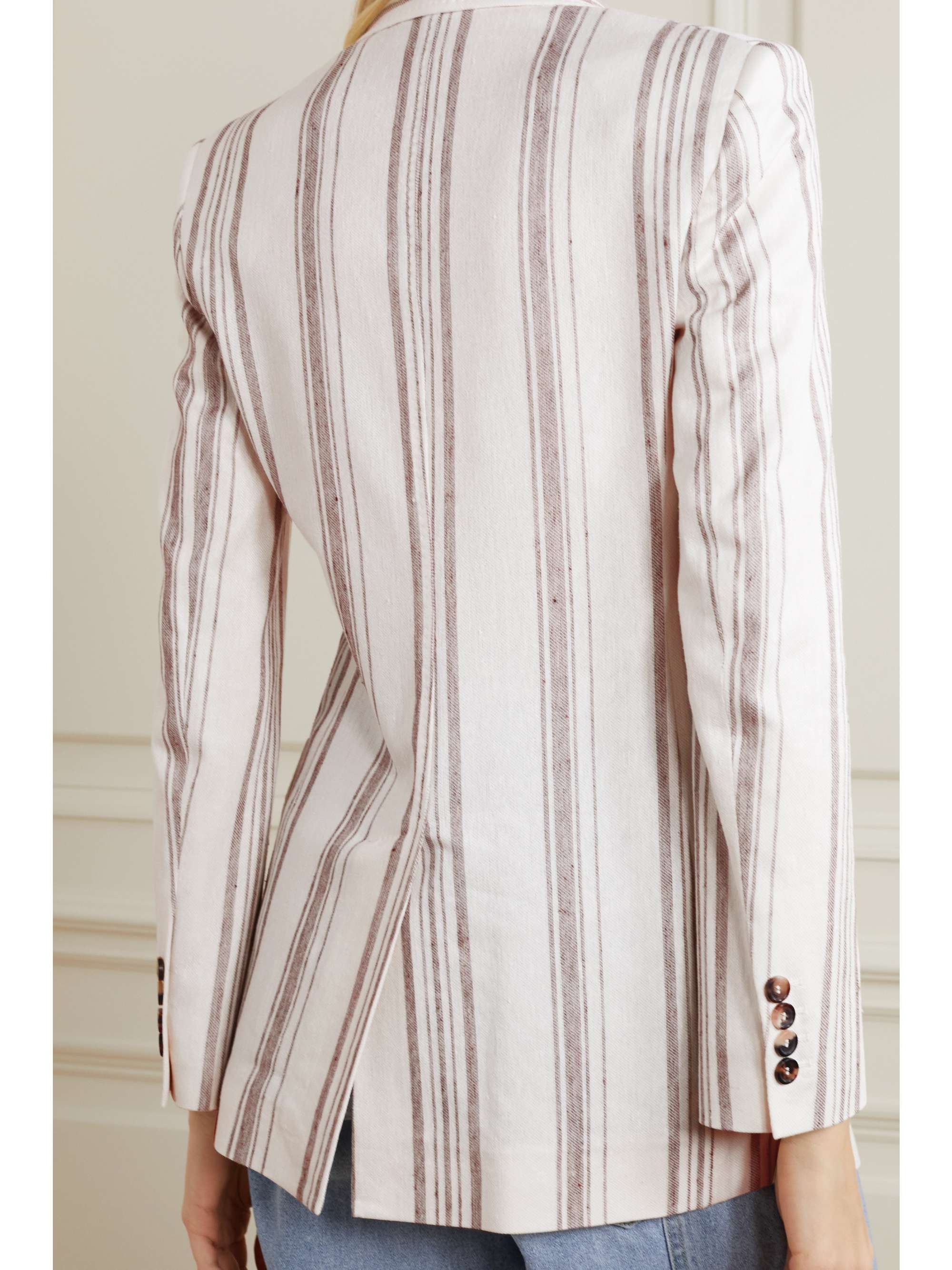 MAX MARA Alloro double-breasted striped cotton and linen-blend blazer
