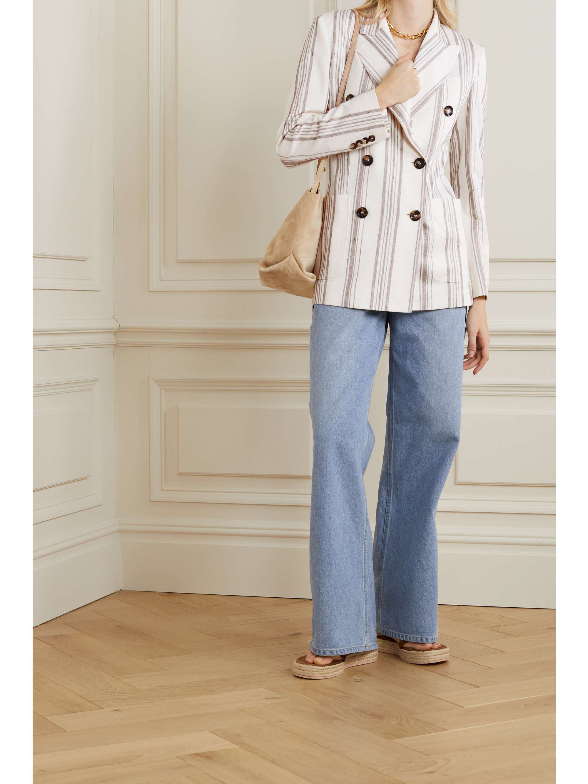MAX MARA Alloro double-breasted striped cotton and linen-blend blazer