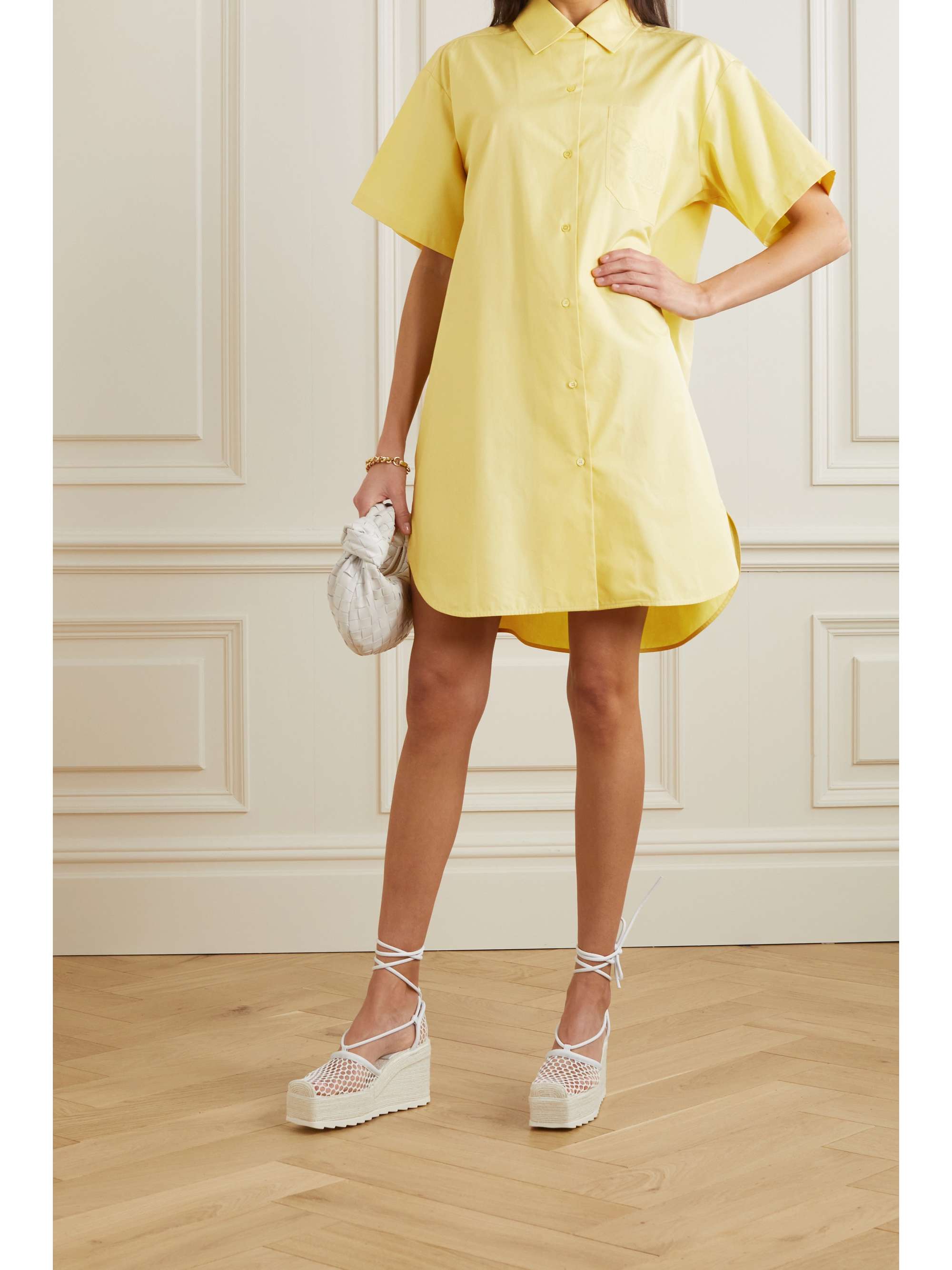 MAX MARA Palau embroidered cotton-poplin mini shirt dress