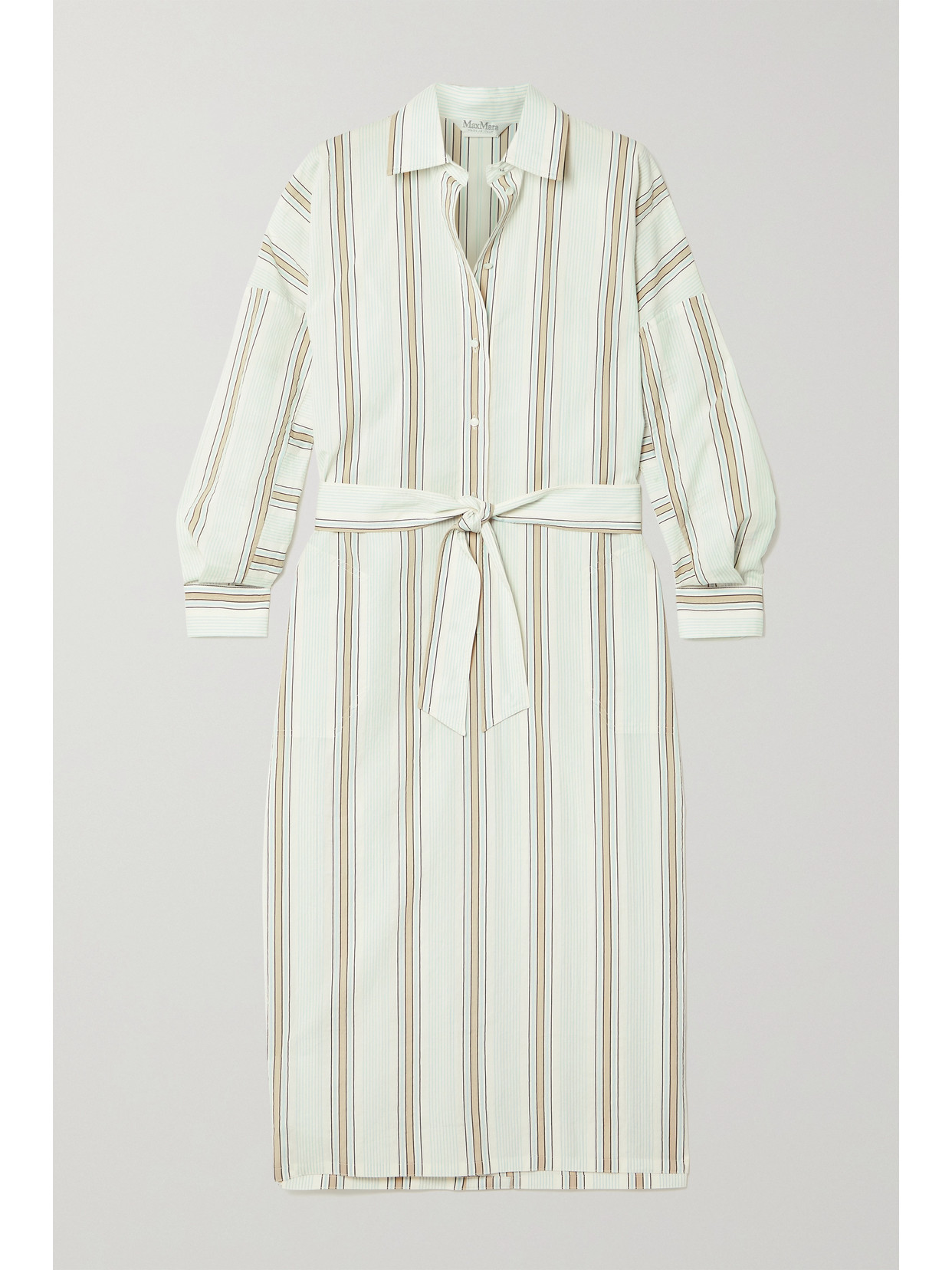 Max Mara Deserto Belted Striped Cotton-blend Shirt Dress - White
