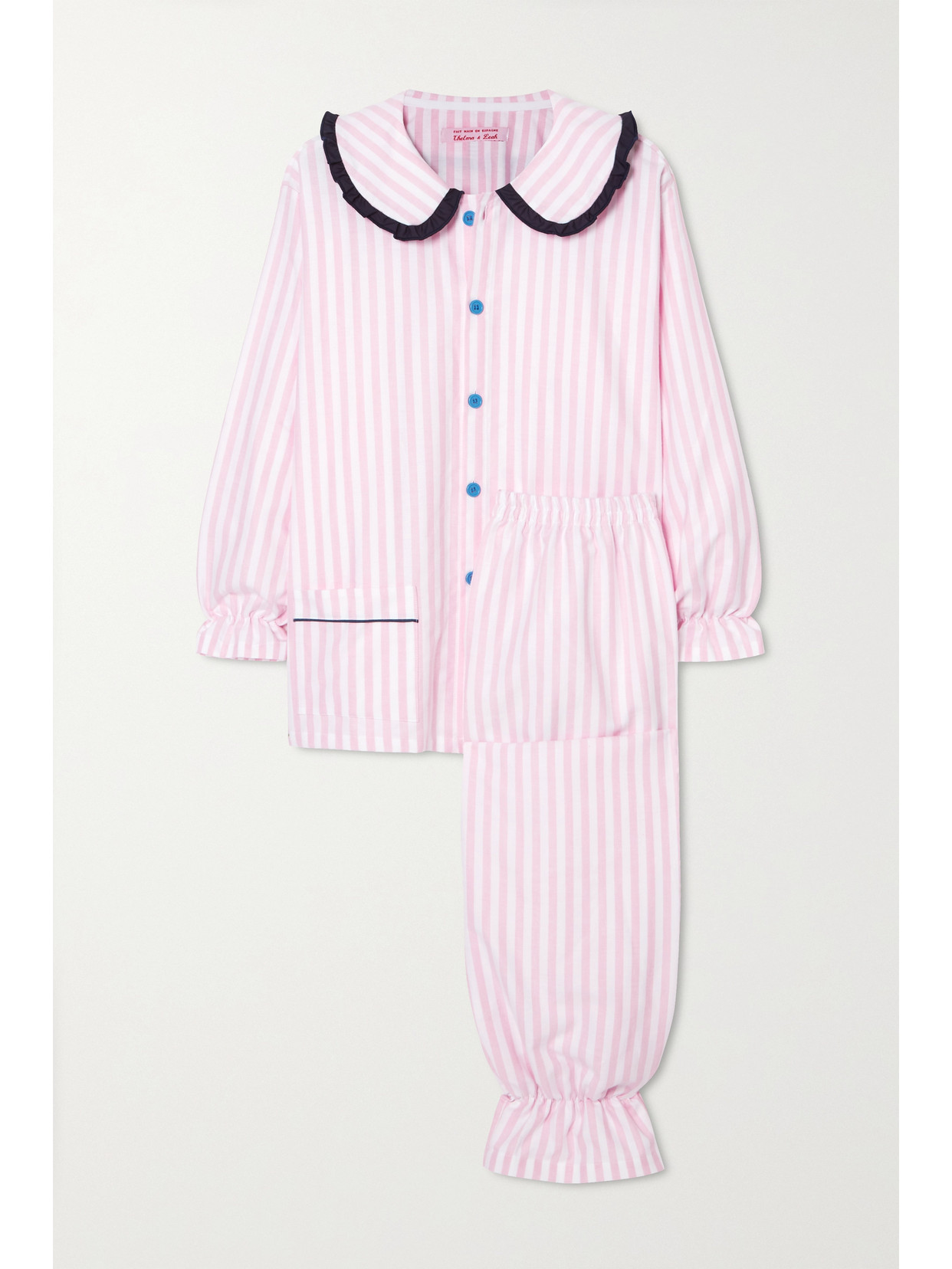 Thelma And Leah Ruffled Striped Cotton Pajama Set In Pink ModeSens