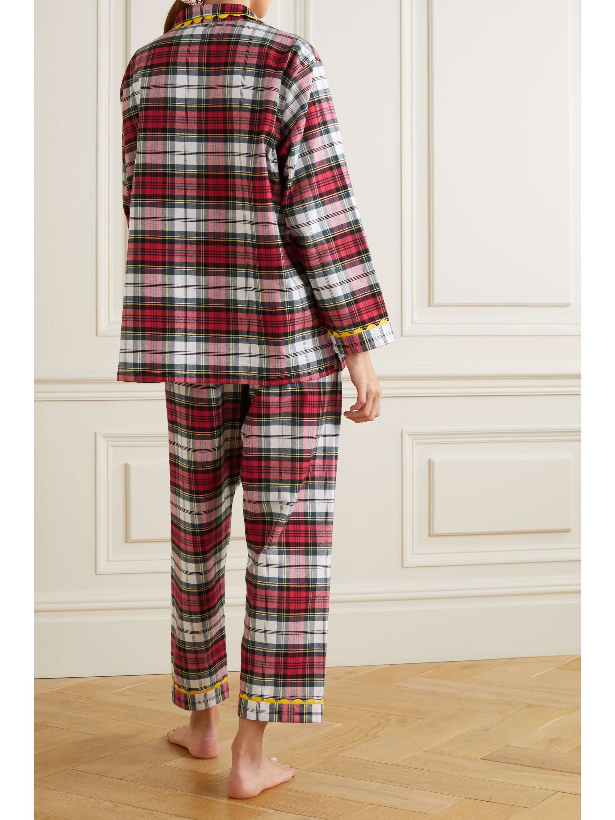 Red Ric rac-trimmed tartan cotton 