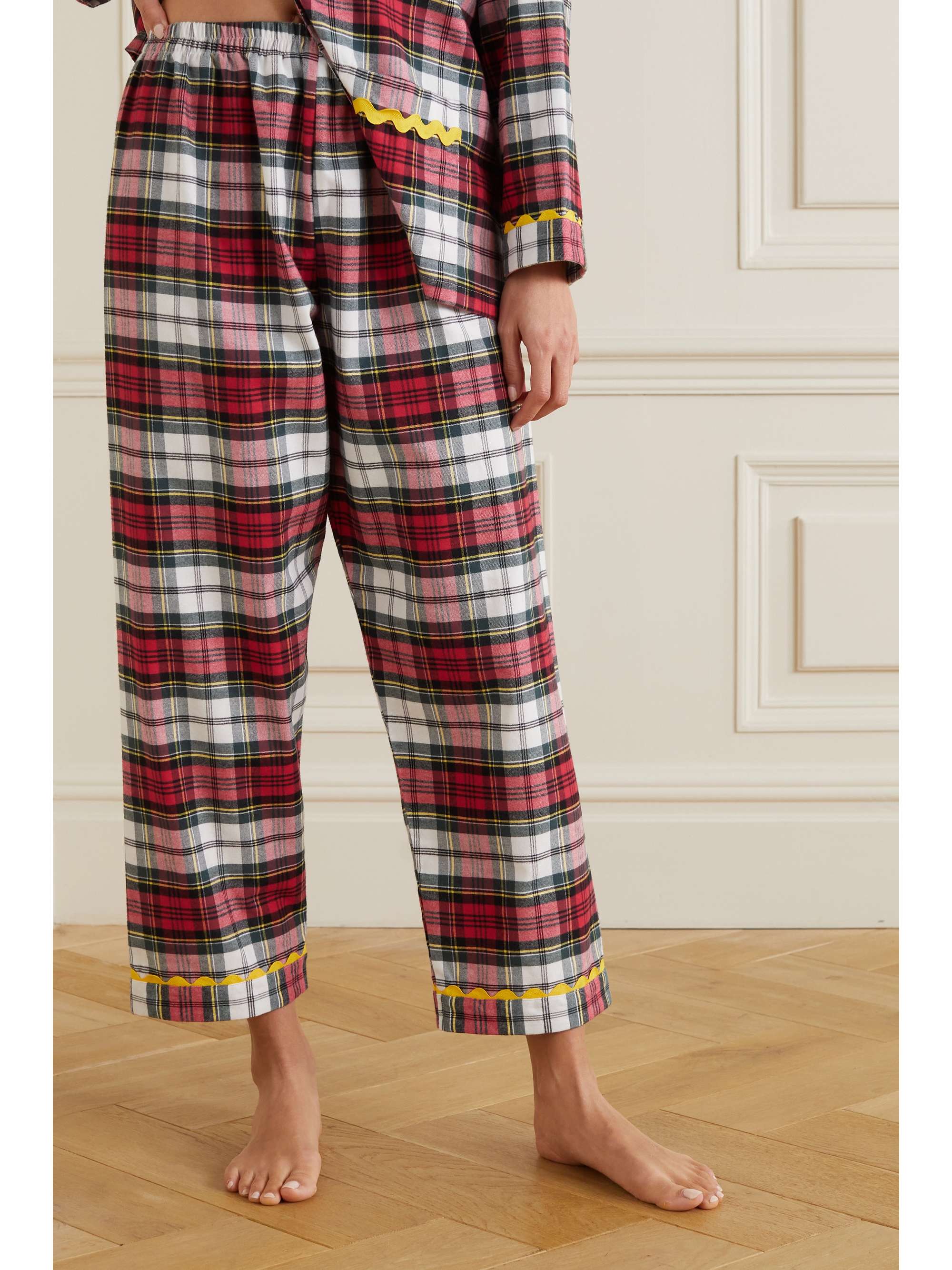 Red Ric rac-trimmed tartan cotton 