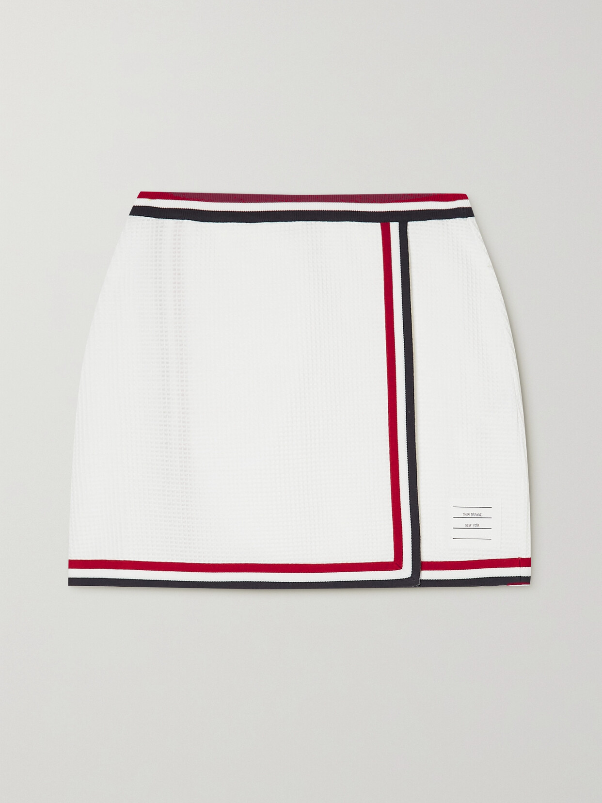 Shop Thom Browne Wrap-effect Striped Waffle-knit Cotton Mini Skirt In White